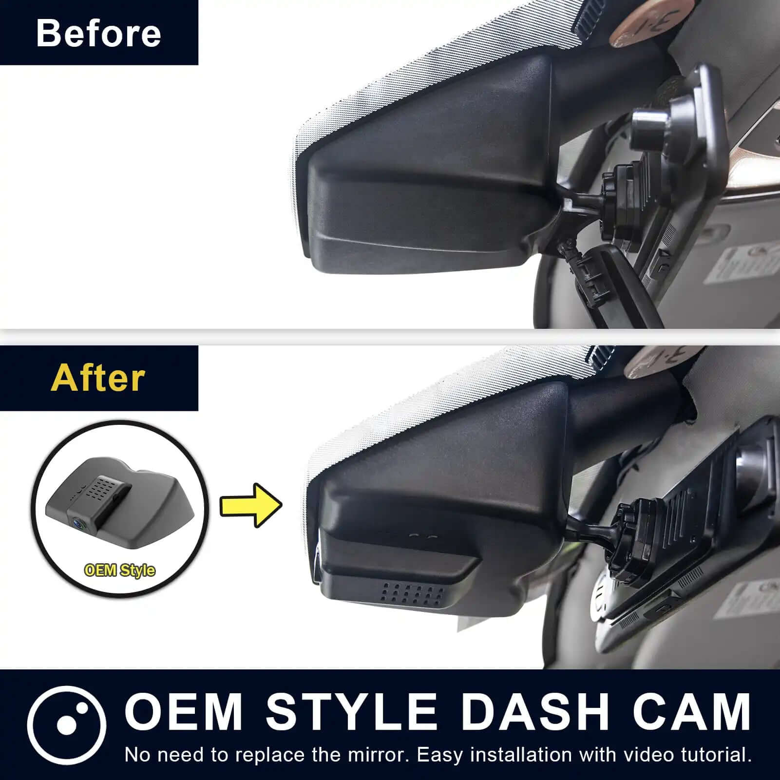 Jeep Gen Cherokee dash cam before and after installation view