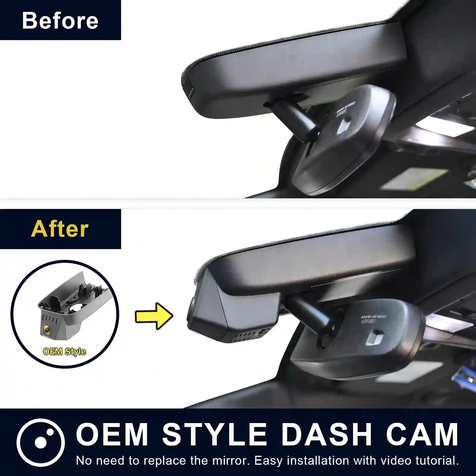 Cadillac XT4 dash camera before and after installation