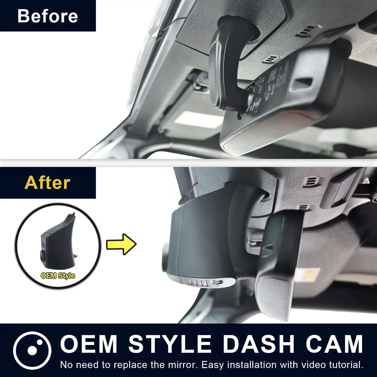 Jeep Wrangler dash cam before and after installation view