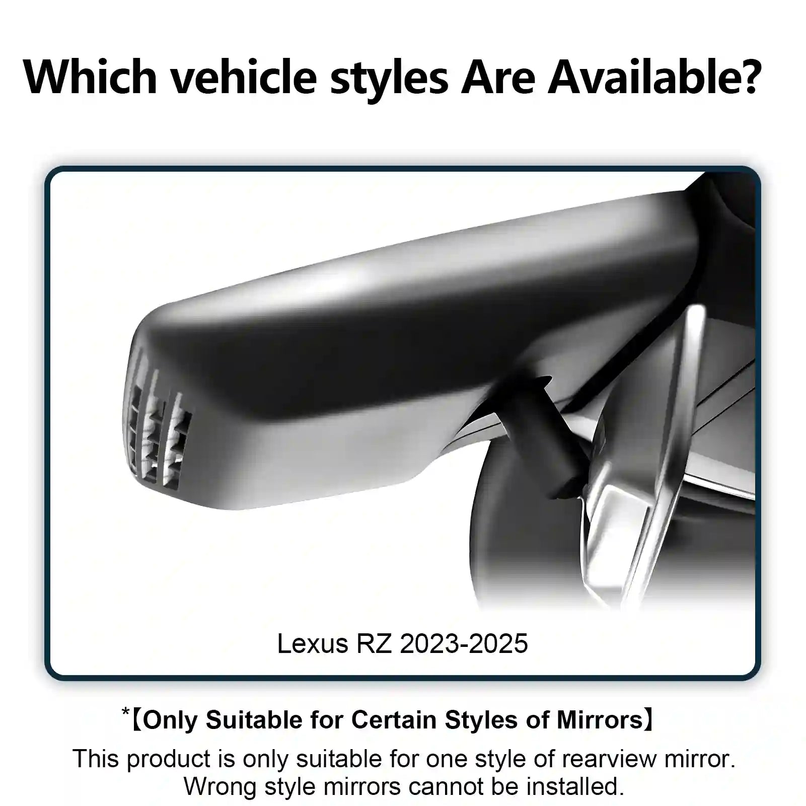 Lexus RZ 2023-2025 rearview mirror with text about availability and compatibility by mangoal tech dash camera