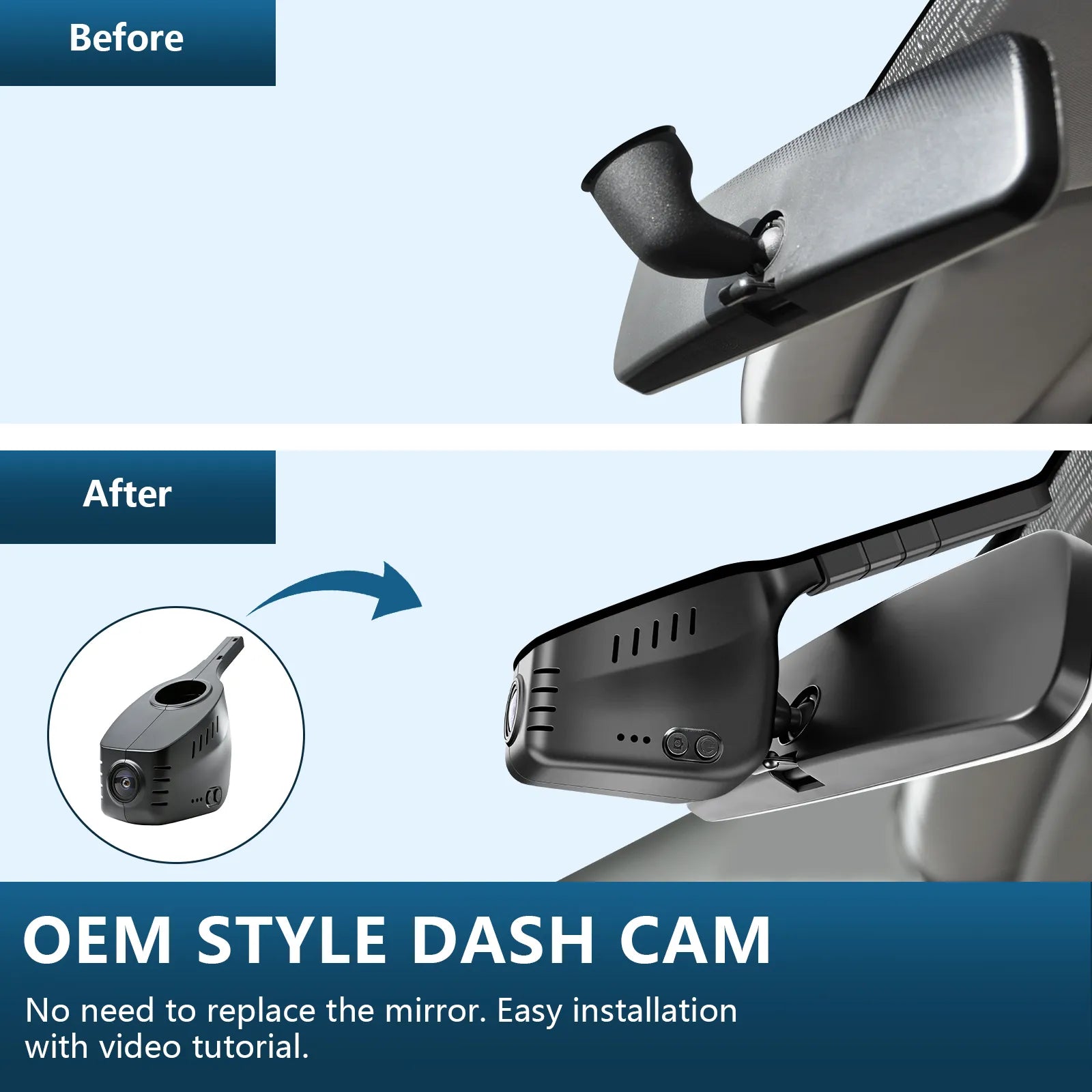 Front 4K and Rear 1080P Dash Cam fit for Volkswagen(Model A), Rearview Mirror Base Without Sensor Cover, Integrated OEM Look, UHD 2160P Video, WiFi & App, Loop Recording, GPS, 128GB Card