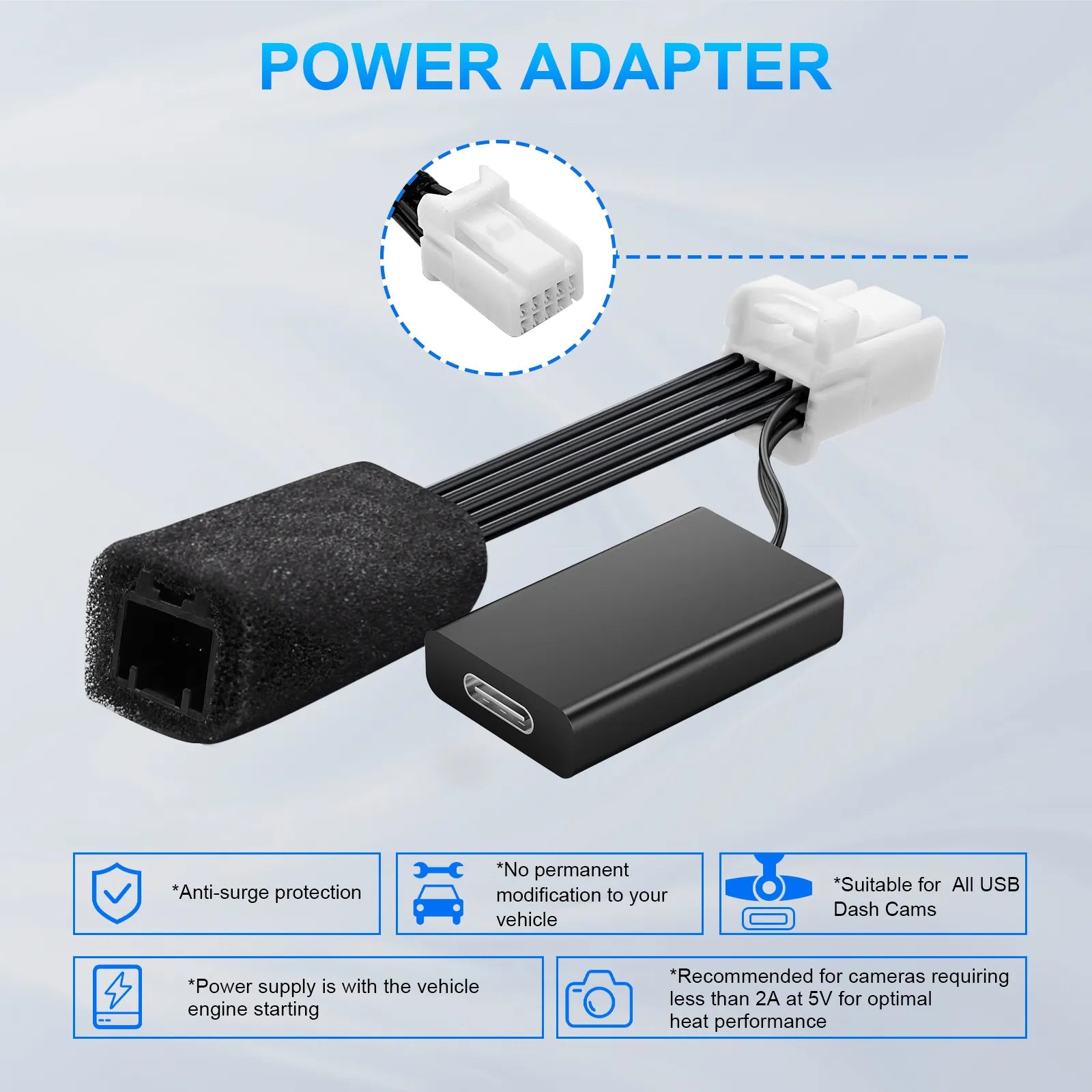 Dashcam Power Adapter 10 Pin (Model A) Custom for Mazda 6 CX3 CX5 CX5 CX9 CX30 CX50 MX30 and More,GPS Radar Mirror Camera,Connects to Auto Dimming Plug (Hidden in Sensor Shroud)