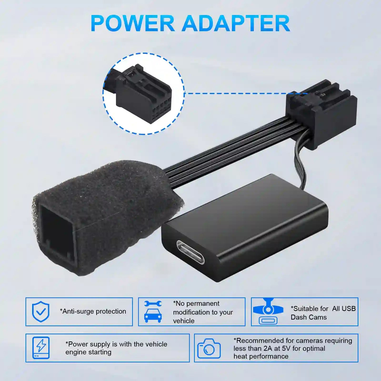 camera de seuridad para carros power adapter