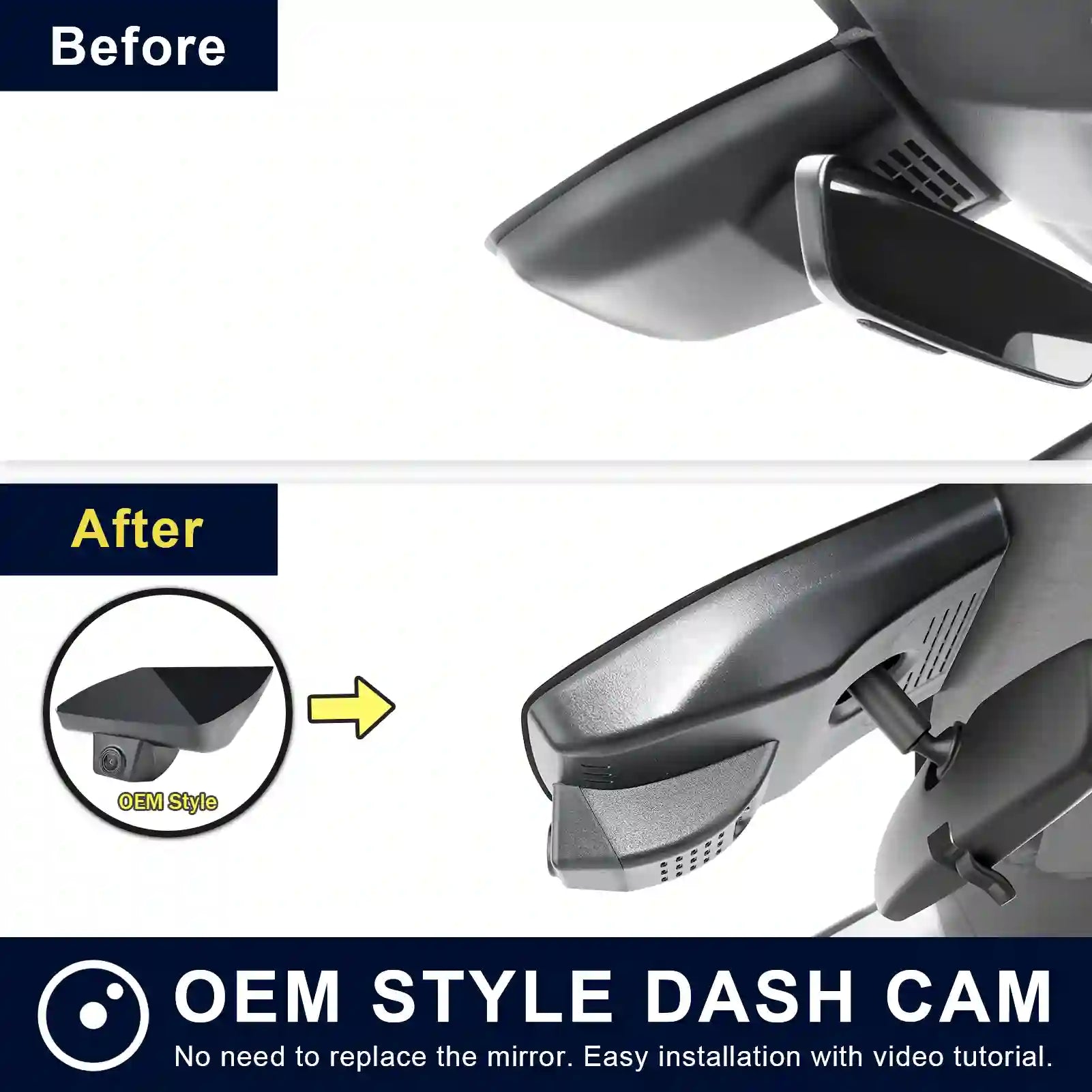 Comparison of a car mirror with and without an OEM style dash cam installation for lexus UX by mangoal tech dash camera