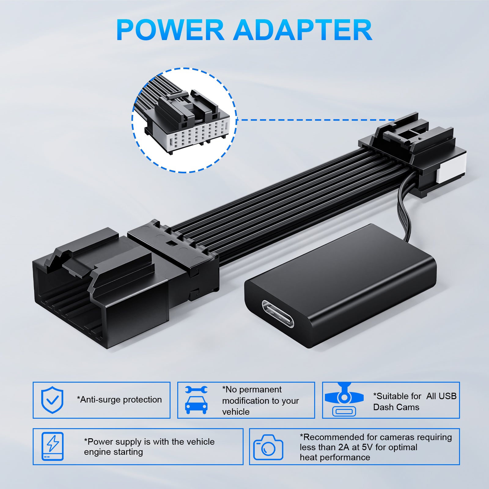 Mangoal Dash Cam Power Adapter for Mazda 16-Pin (Model C) – Hidden Cable Kit for GPS Radar Mirror Camera, Plug & Play, Connects to Rearview Mirror (Exposed)