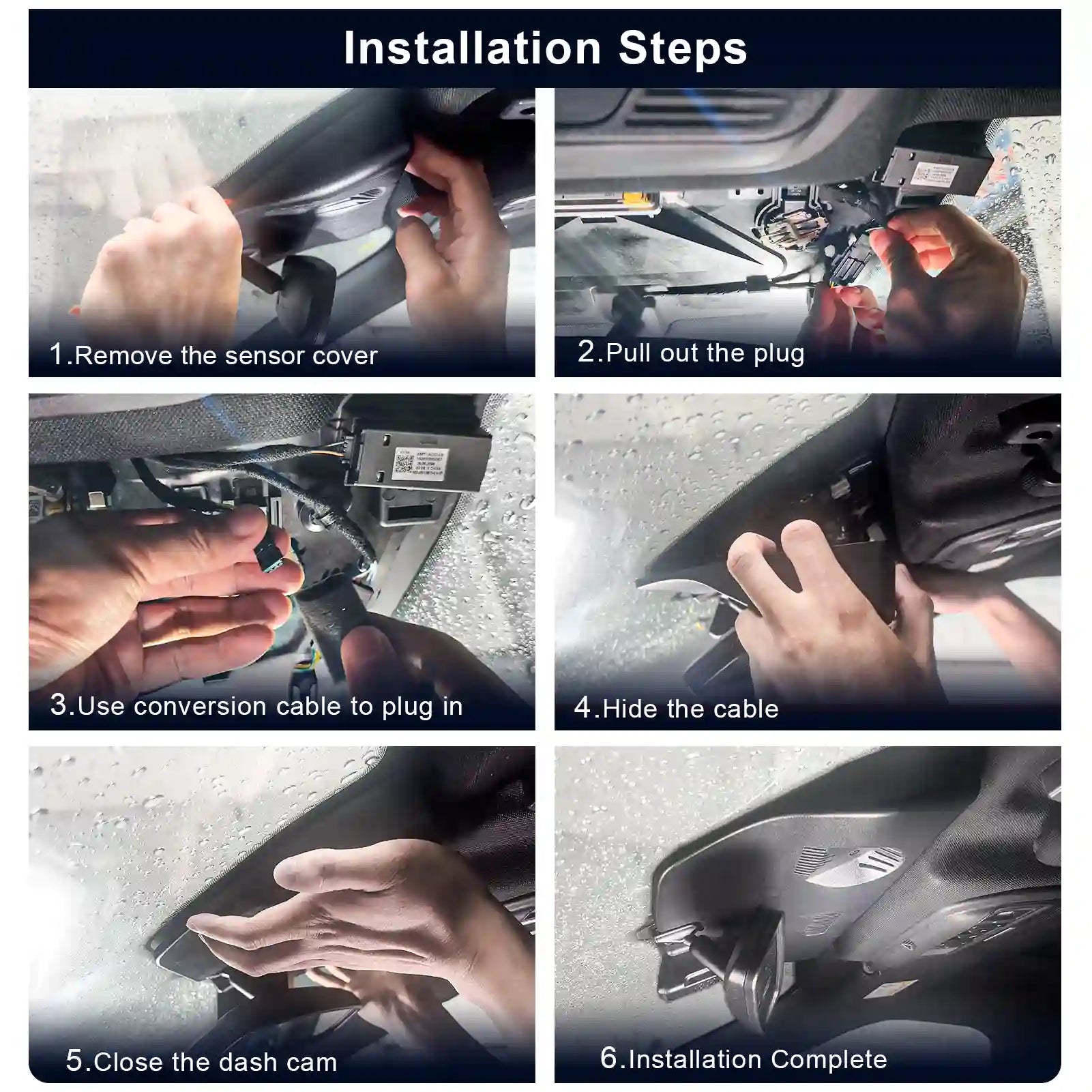 Step-by-step installation guide for a car dashboard camera.