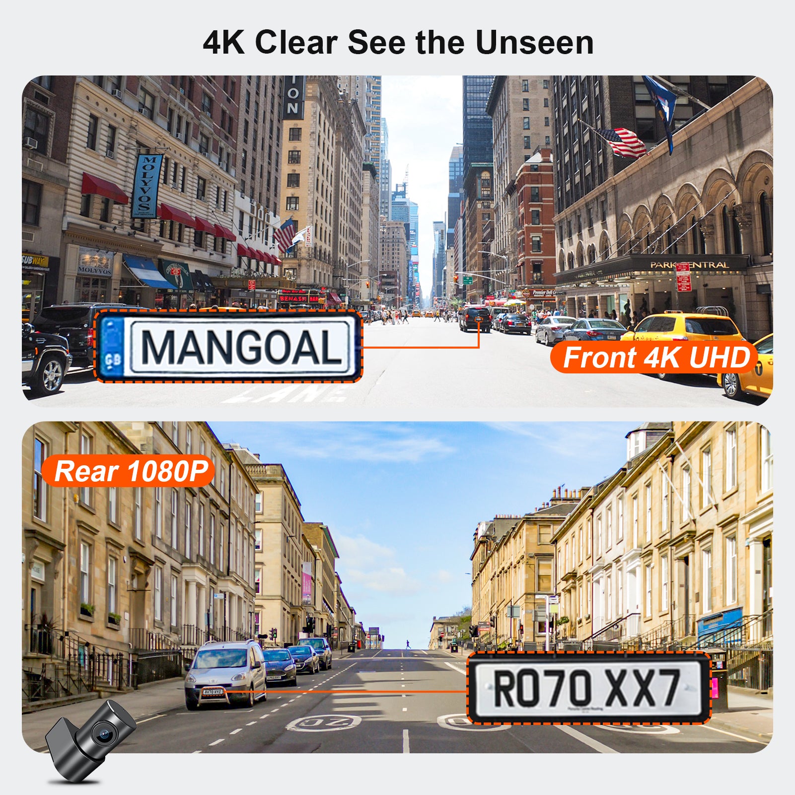 Mangoal Front 4K & Rear 1080P Dash Cam Custom fit for Jeep Grand Wagoneer & Grand Wagoneer L 2022 2023 2024 2025 2026, Series l Series ll Series LLL etc, UHD 2160P Video, WiFi & App, 128GB Card
