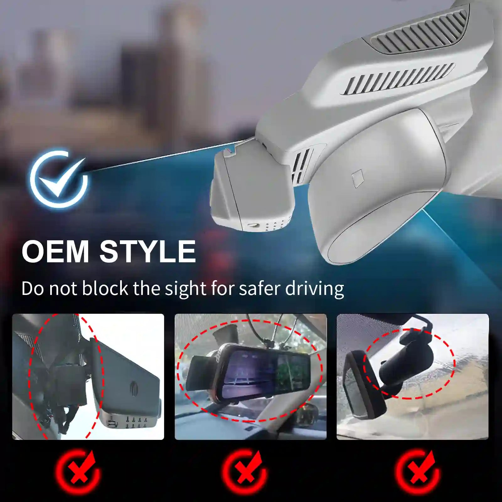 Car roof rack style camers system with safety features highlighted on image