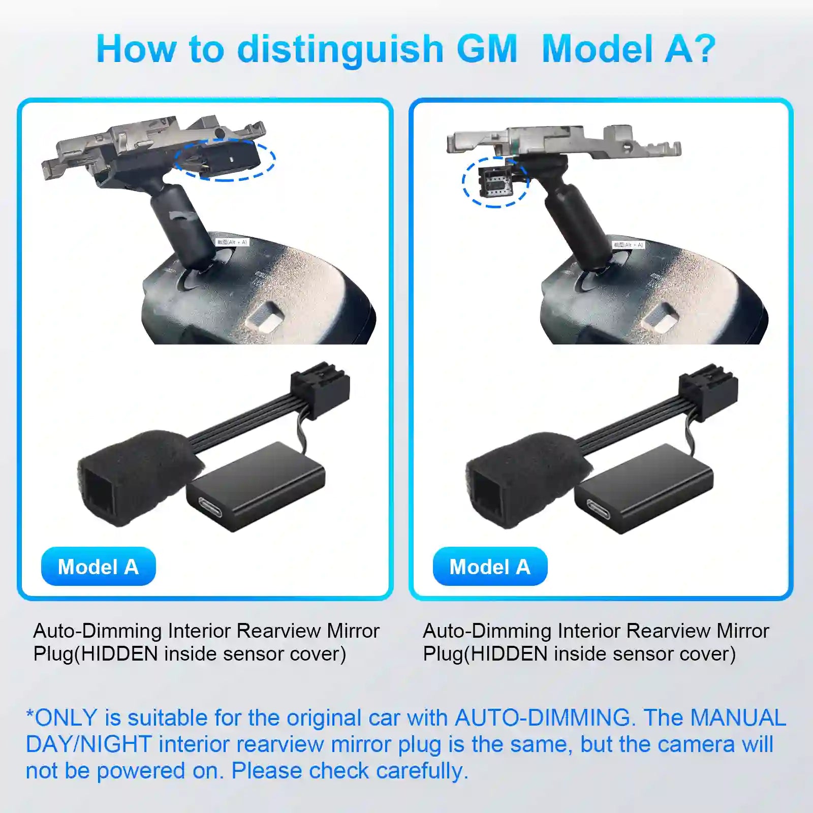 Dashcam Power Adapter Custom for GM 10 Pin (Model A) for Chevy GMC Buick Cadillca,Silverado Sierra Escalade and More,GPS Radar Mirror Camera Dash Cam Adapter,Connect Auto-Dimming Connector (Hidden)