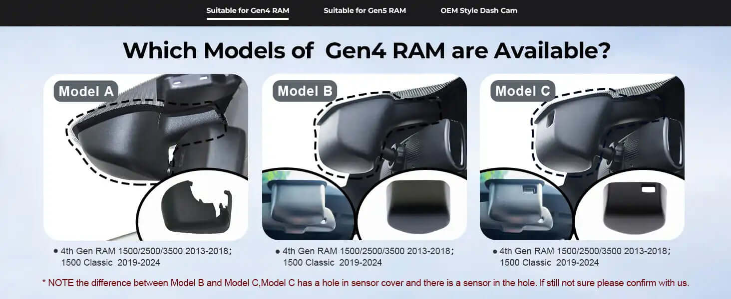 the ram truck gen 4 model A/B/C dash camera 