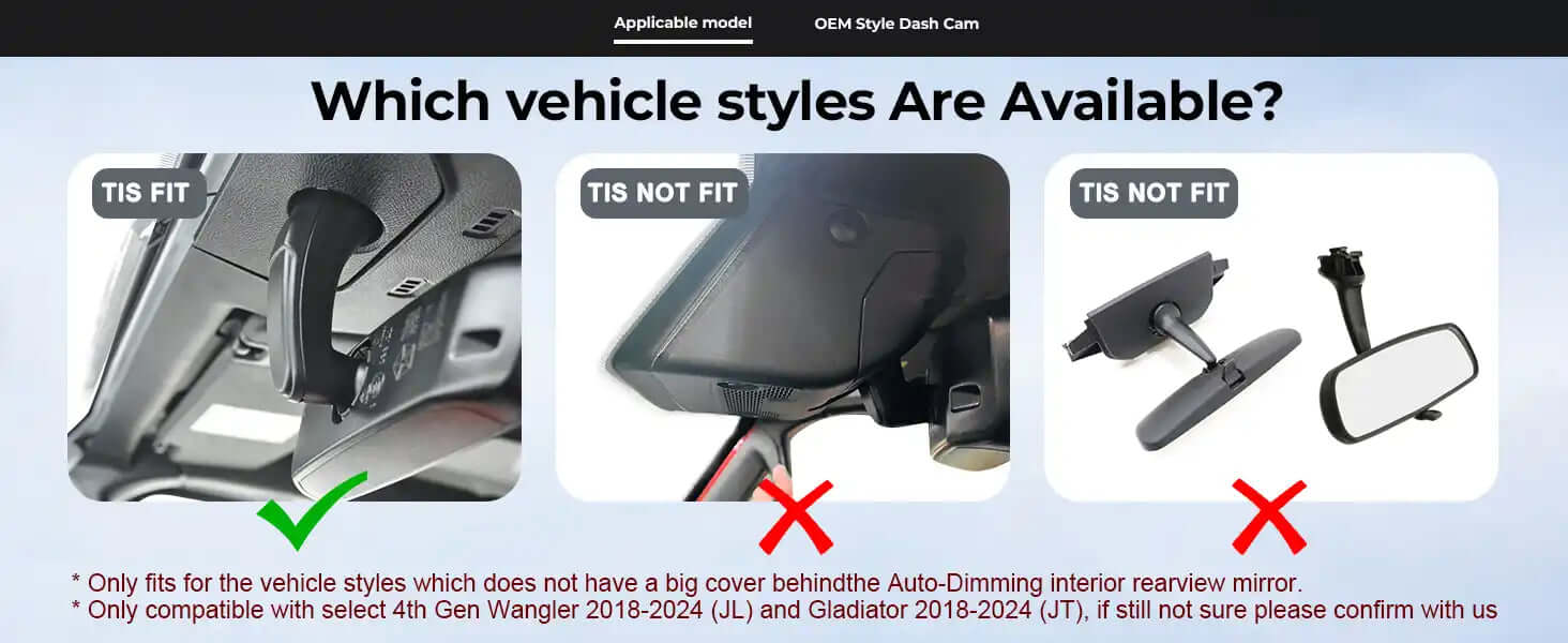 jeep wrangler OEM fit dash camera 