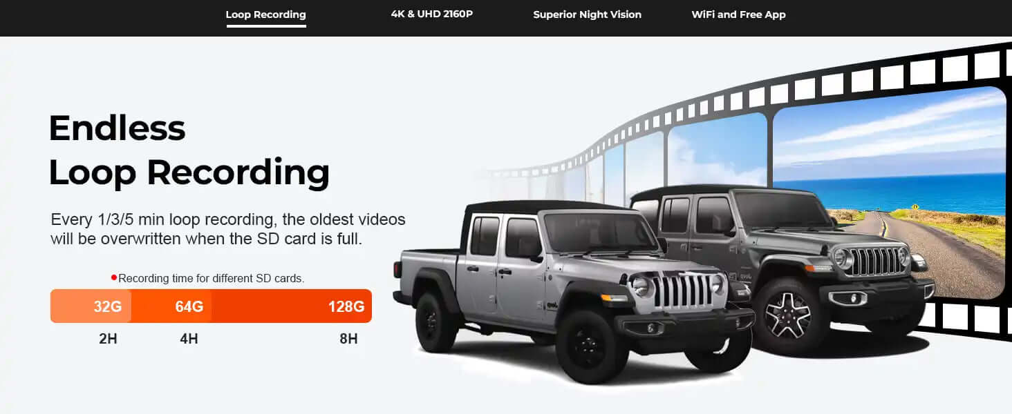 jeep wrangler dash camera loop recording 
