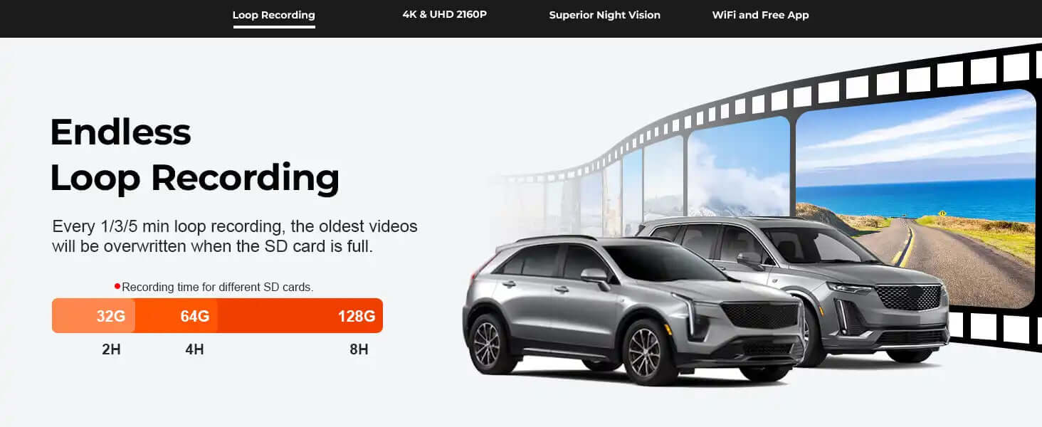cadillac XT5, XT6 loop recording dash camera 