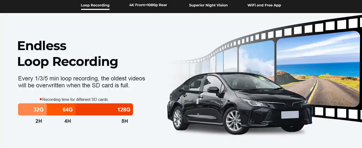toyota corolla loop recording dash camera 