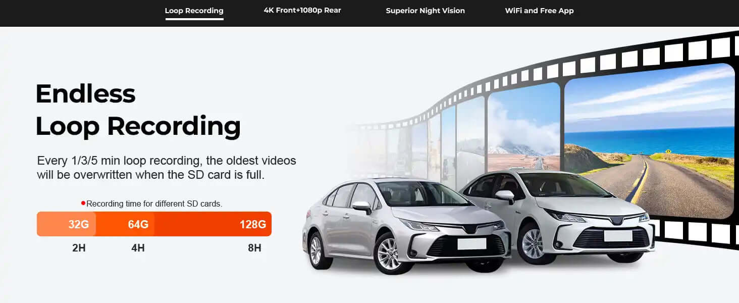 toyota corolla dash camera loop recording 
