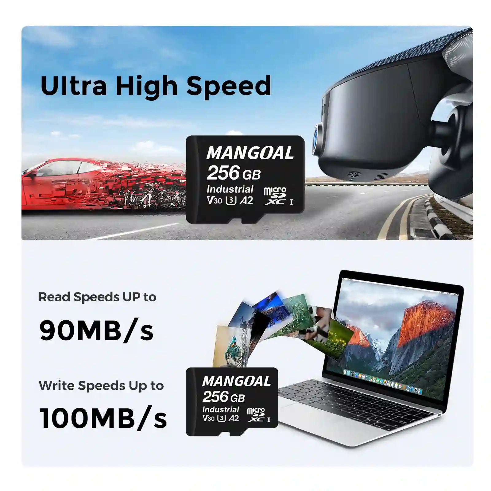 256GB Industrial Grade microSD Card, U3 A2 V30 High Speed Memory Card with Adapter, Support Ultra HD 4K Video Recording