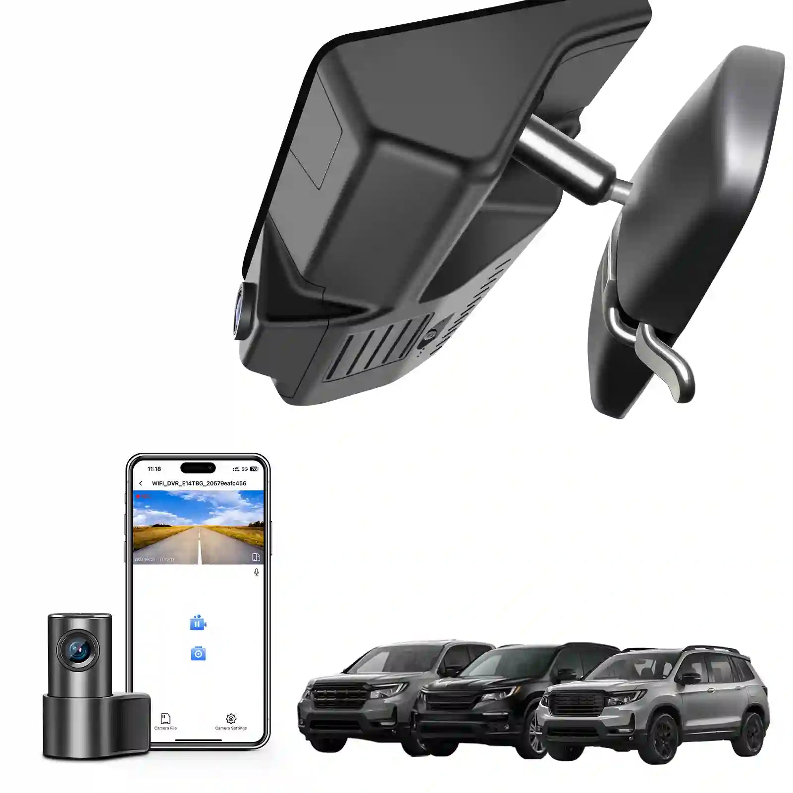 Front 4K & Rear 1080p Dash Cam for Honda Pilot 2016-2022 Gen 3 YF5/6, Passport 2019-2025 Gen3 YF7/8, Ridgeline 2017-2026 Gen2 YK2/3(Model A), OEM Look, UHD 2160P Video, WiFi & App, 128GB