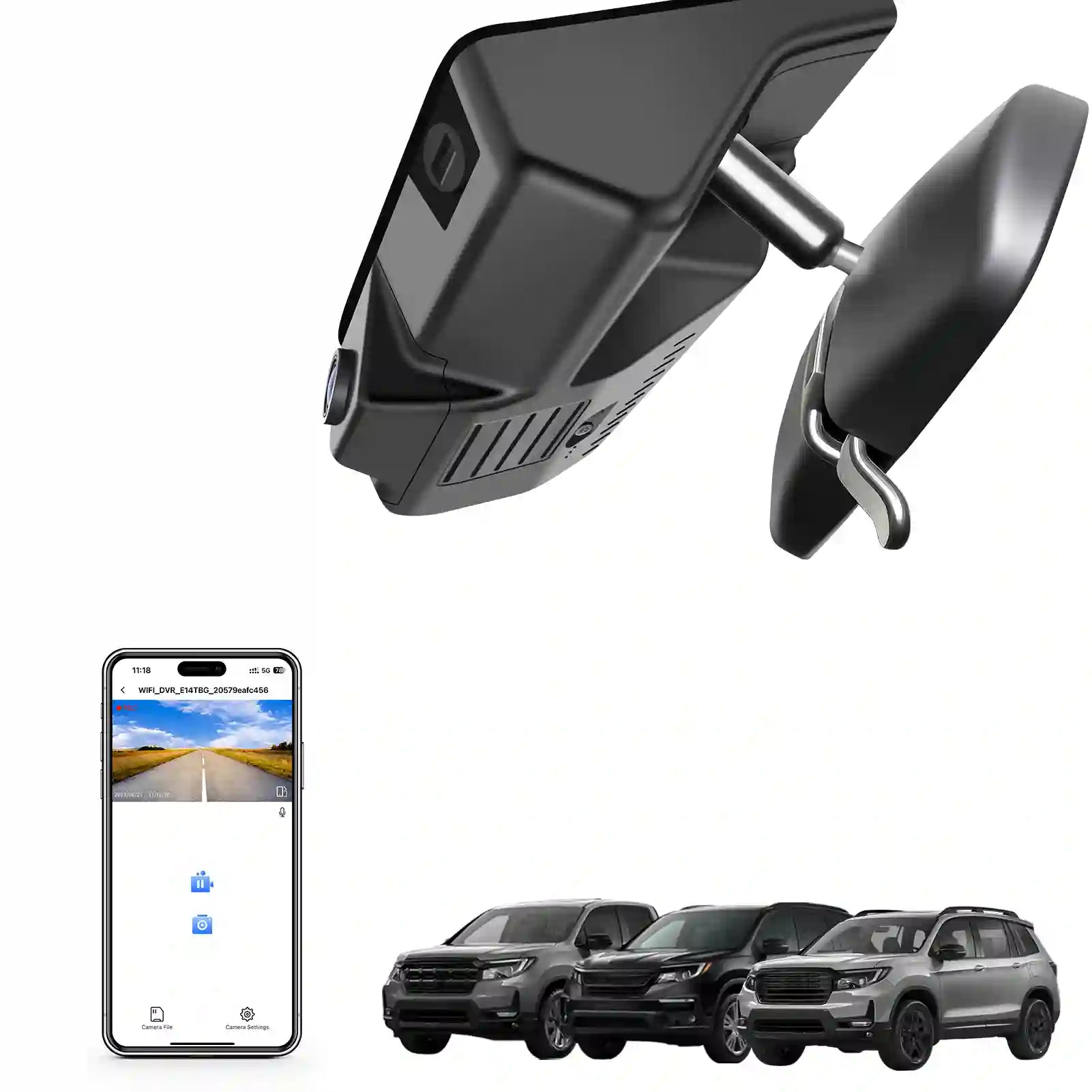 4K Dash Cam for Honda Pilot 2016-2022 Gen 3 YF5/6, Passport 2019-2025 Gen3 YF7/8, Ridgeline 2017-2026 Gen2 YK2/3(Model B), Integrated OEM Look, UHD 2160P Video, WiFi & App, 64GB Card