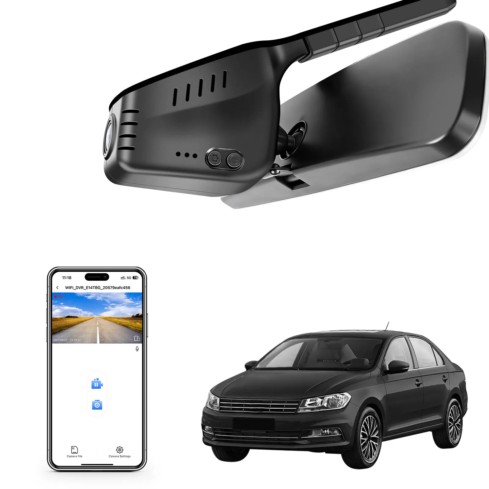 4K Dash Cam fit for Volkswagen(Model A), Rearview Mirror Base Without Sensor Cover, Integrated OEM Look, UHD 2160P Video, WiFi & App, Easy to Install, Loop Recording, GPS, 64GB Card