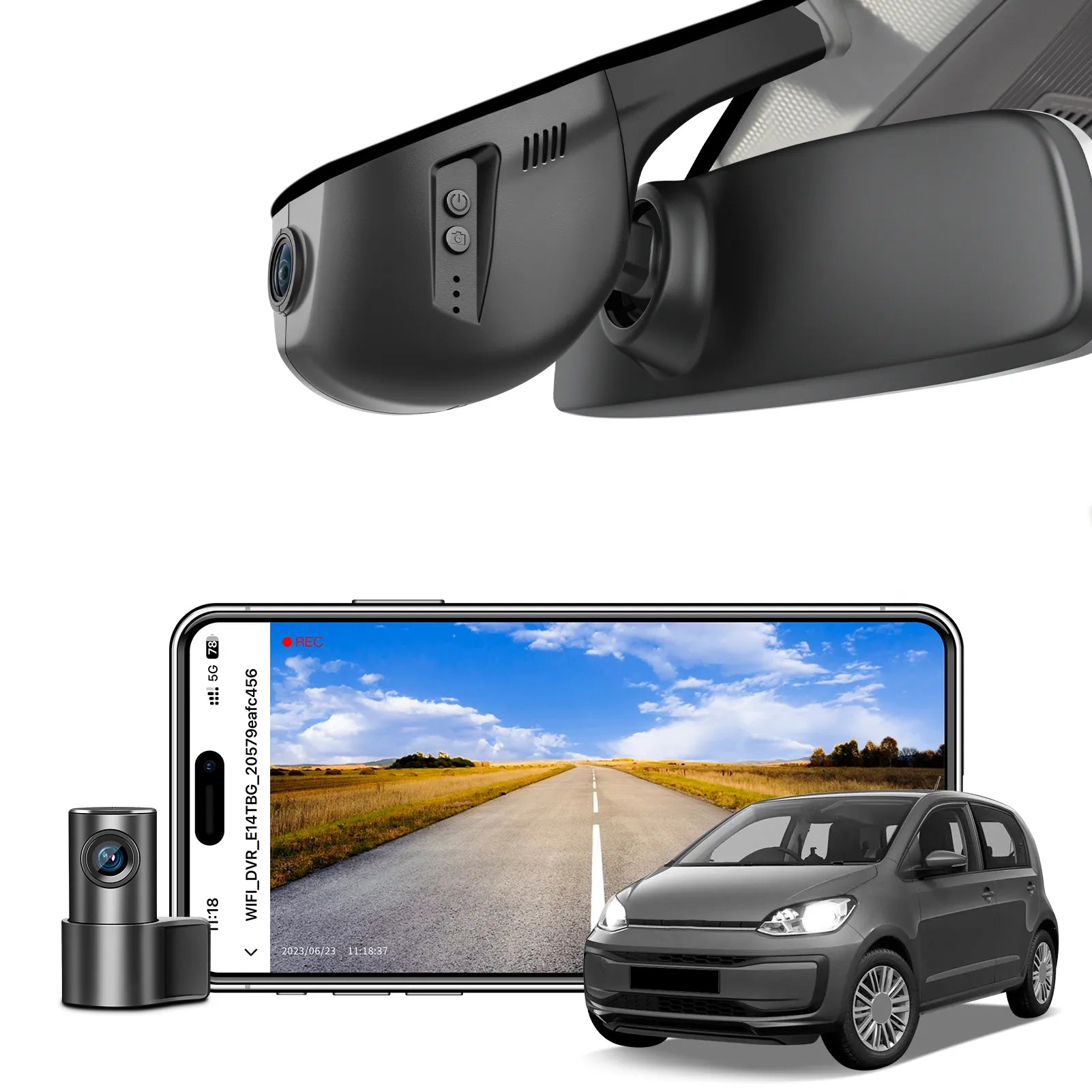 Front 4K & Rear 1080p Dash Cam Custom fit for VW up! & e-up! 2017-2024 (Model A Black), Take up! Move up! high up! e-up! Style etc, UHD 2160P, App & WiFi, Loop Recording, 128GB Card