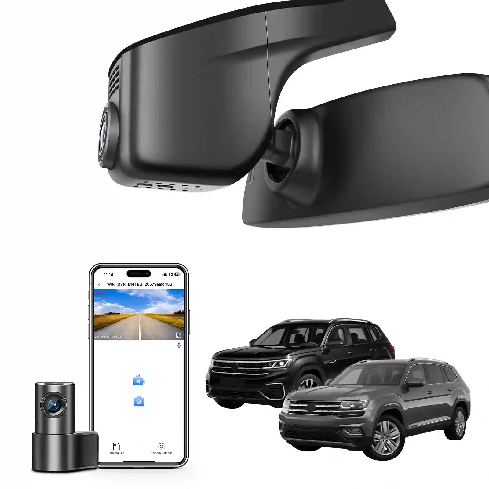 Front 4K & Rear 1080p Dash Cam for Volkswagen Atlas 2018-2026 & Atlas Cross Sport 2020-2026(Model A Black), UHD 2160P, App & WiFi, Loop Recording, Easy to Install, GPS, 128GB Card