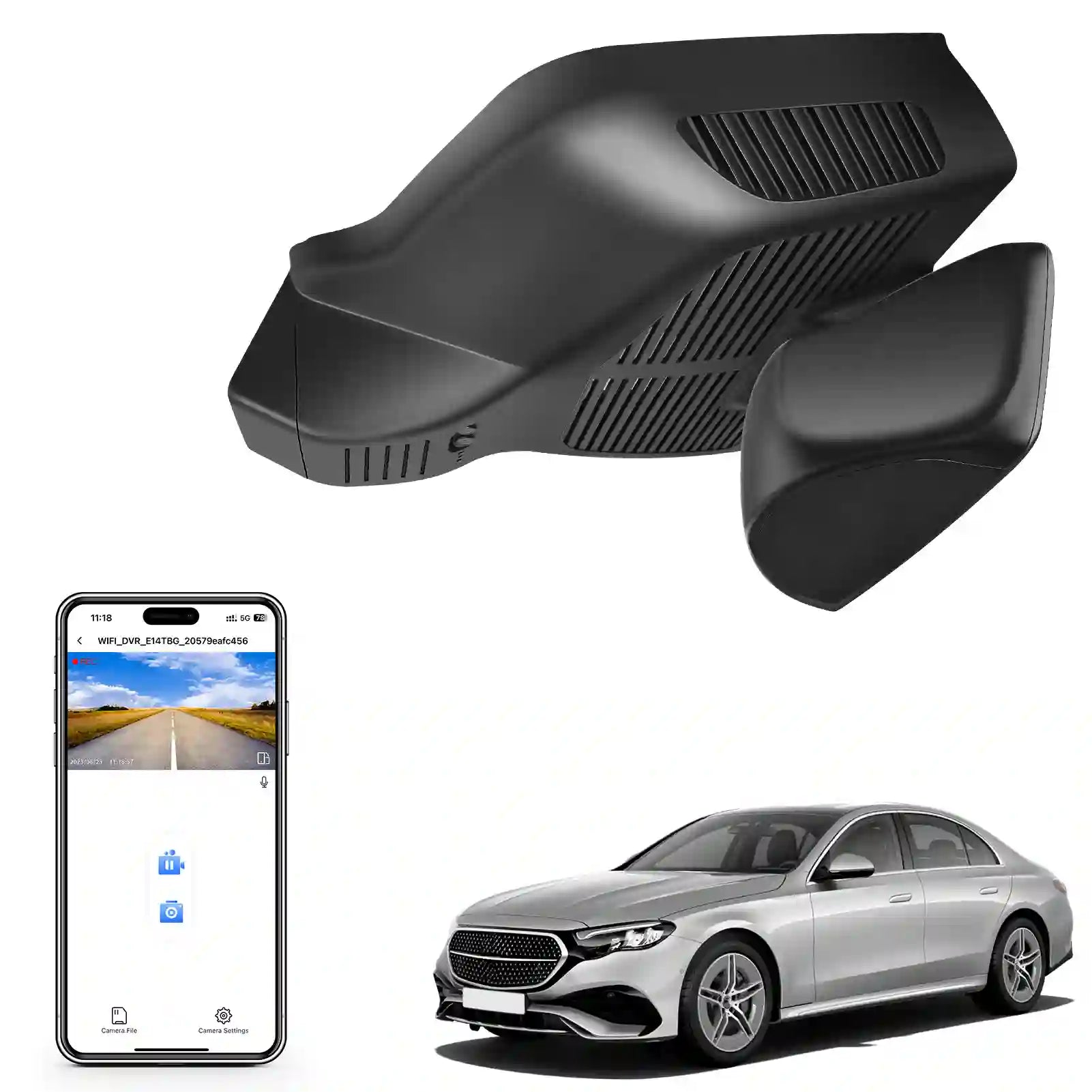 Car camera, smartphone with app interface, and car on a for mecedes gen-6 dash camera installation by mangoal tech dash camera 