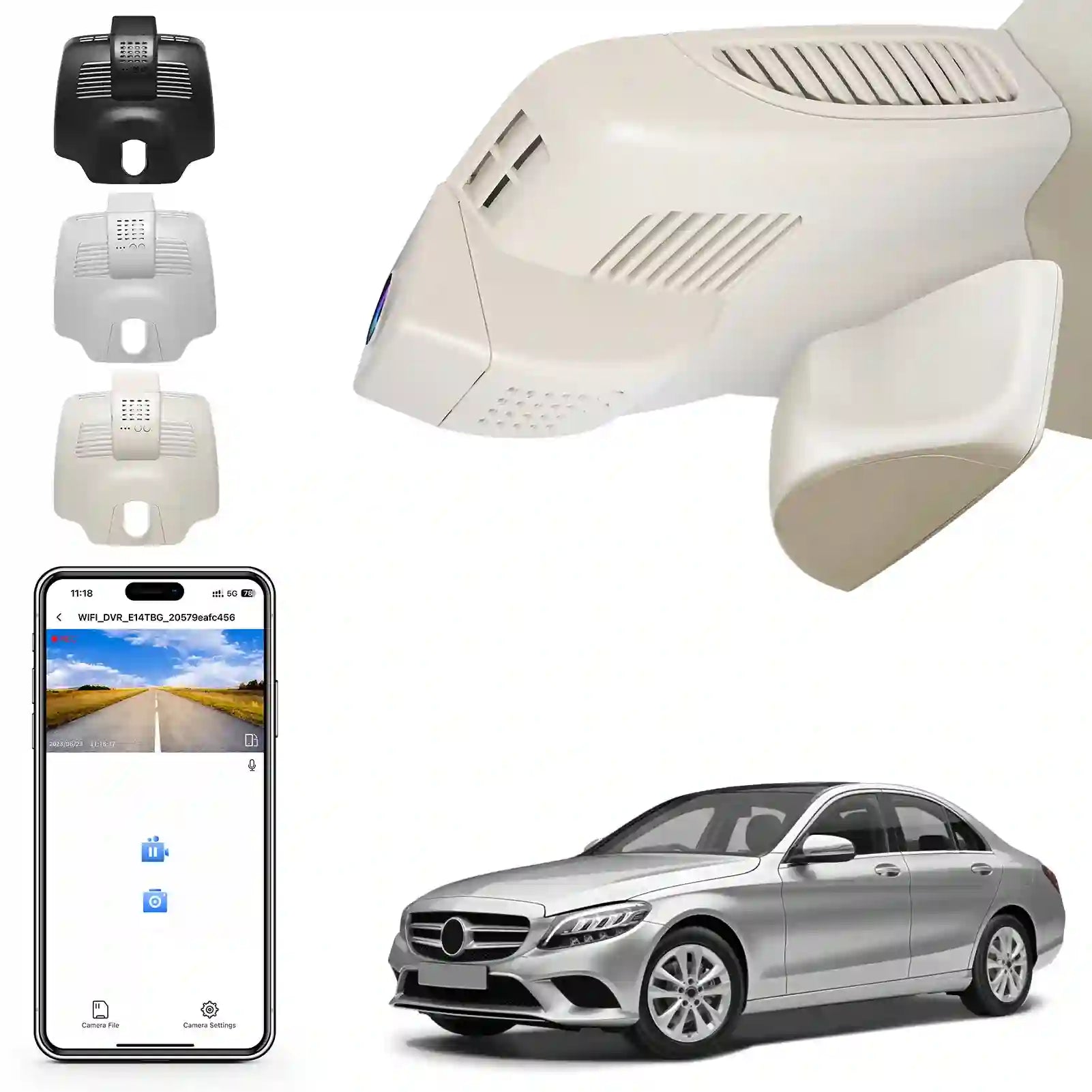 4K Dash Cam for Mercedes-Benz C-Class Gen4 W/S/C/A 205 2015-2021(Model C Beige), C200 C250 C300 etc, OEM Look, UHD 2160P, WiFi & APP, Loop Recording, G-Sensor, Easy to Install, 64GB Card