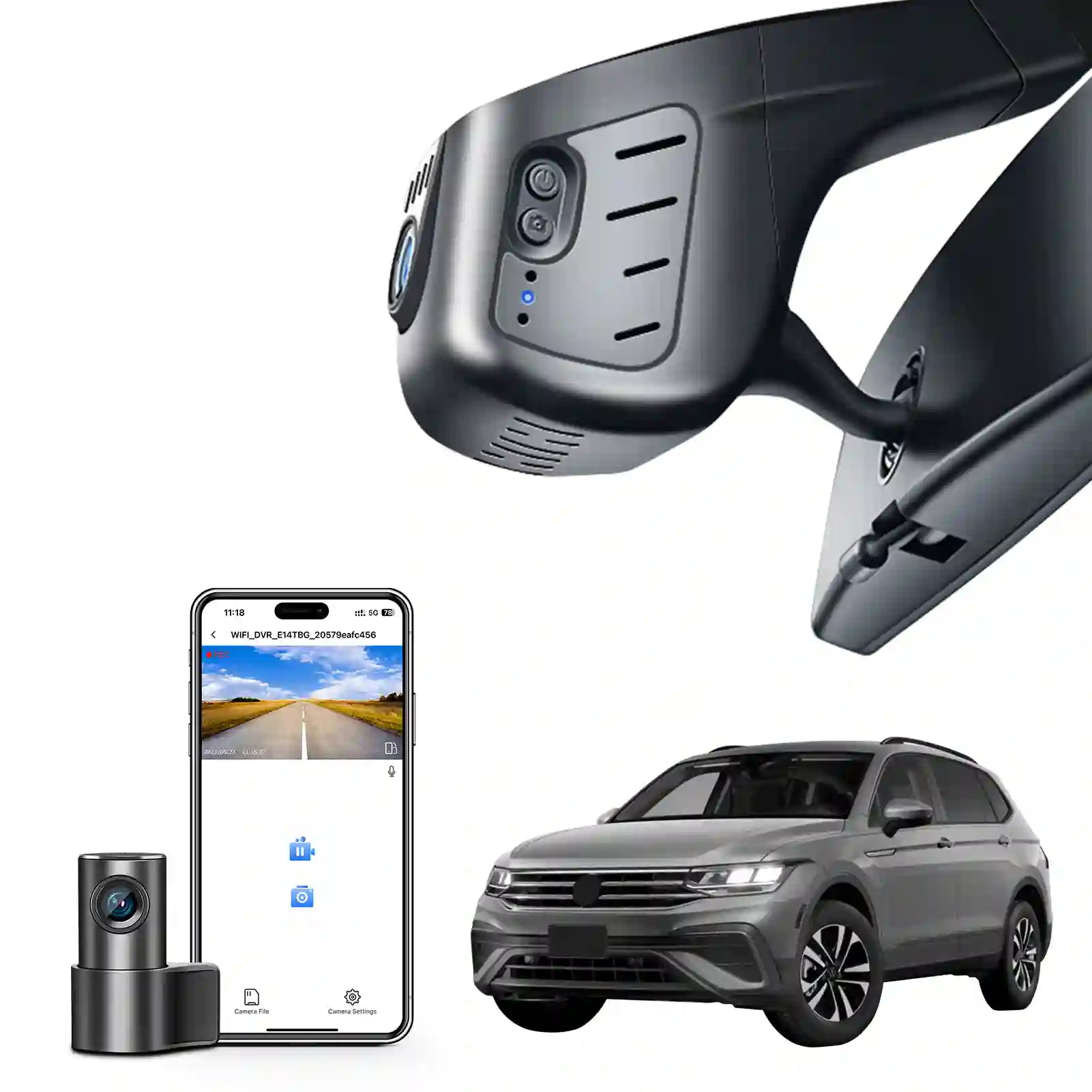 Car camera system with smartphone app support for dash camera
