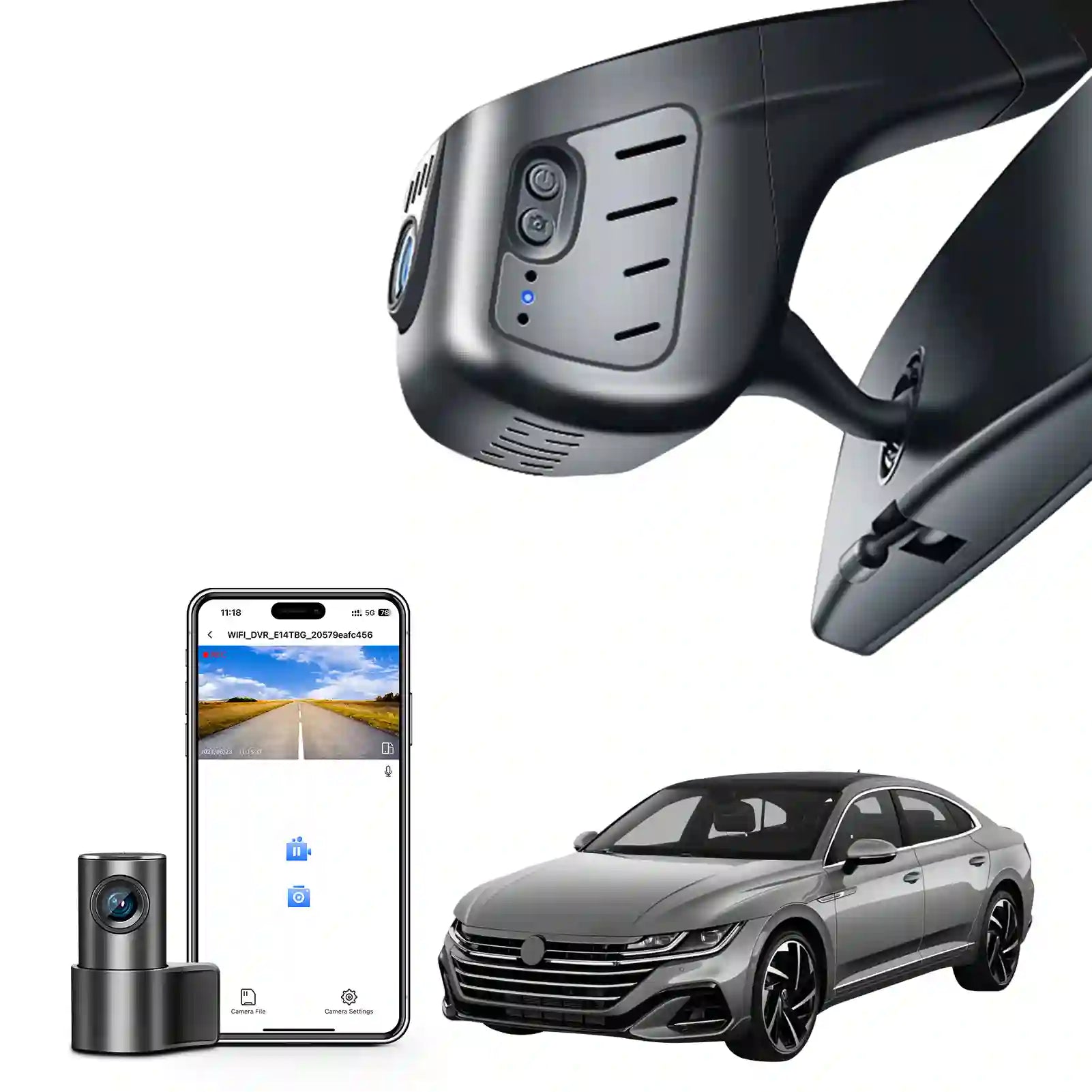 Car camera system with smartphone app and car on a Arteon two channel camera black interior 