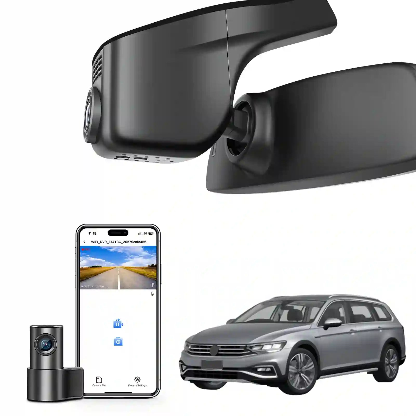 Front 4K & Rear 1080p Dash Cam for VW Passat B8 2015-2024 (Model A Black),Conceptline/Basis Business Elegance R-Line GTE BlueMotion Alltrack, UHD 2160P, App & WiFi, Loop Recording,128GB Card