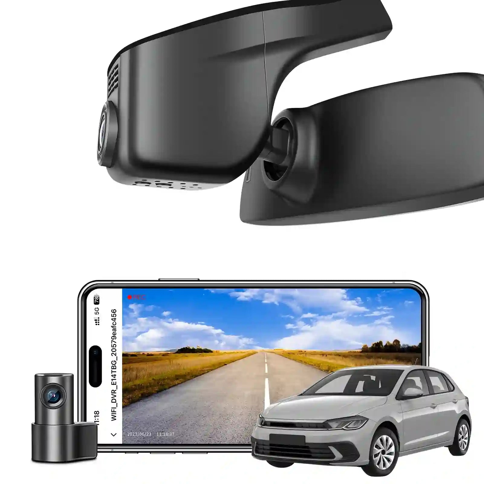 Front 4K & Rear 1080p Dash Cam Custom fit for VW Polo 2018 2019 2020 2021 2022 2023 2024 (Model A Black),Trendline Comfortline Highline R-Line Beats GTI, UHD 2160P,App & WiFi,Loop Recording,128GB Card