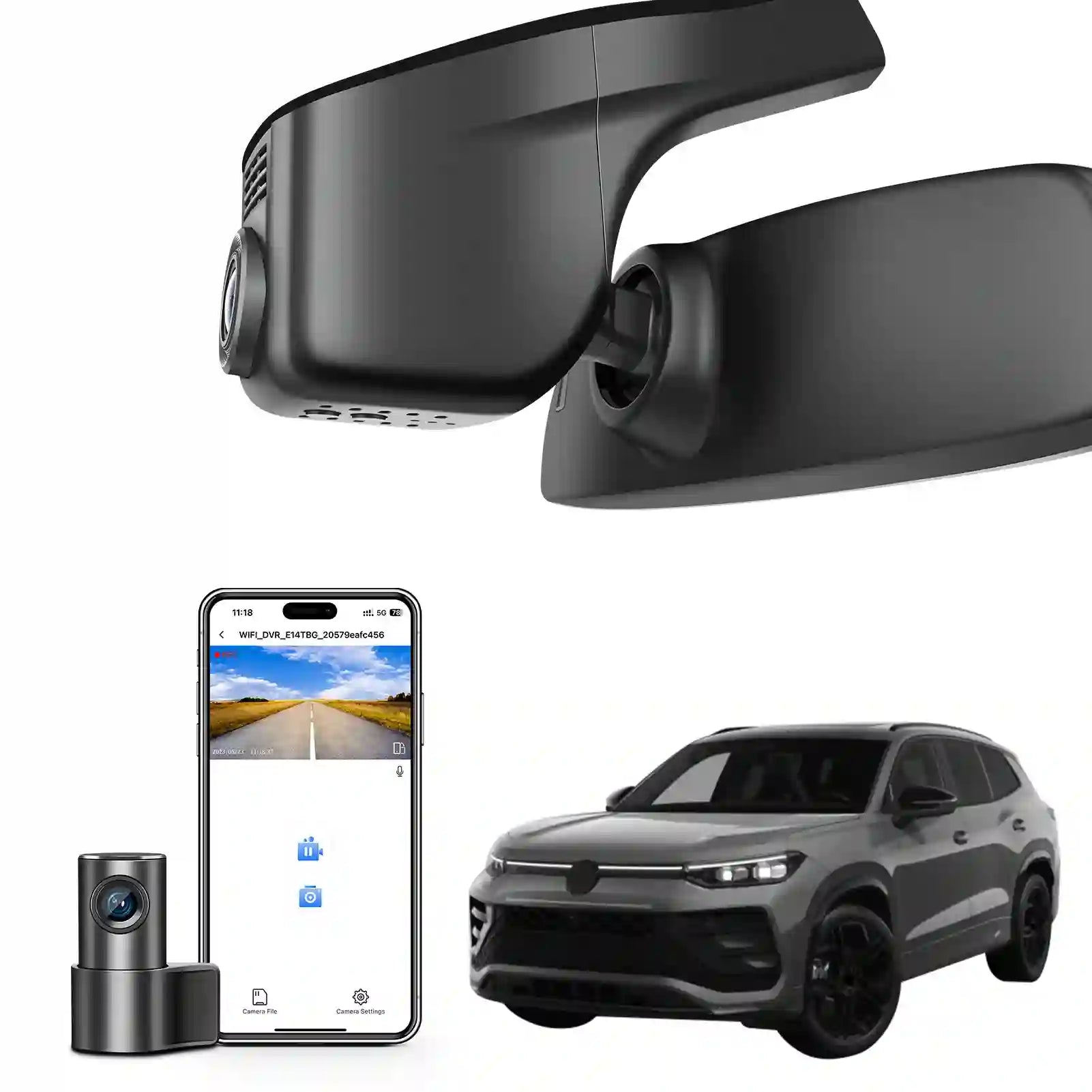 Front 4K & Rear 1080p Dash Cam Custom fit for VW Tayron 2019 2020 2021 2022 2024 2025(Model A Black),Life Elegance R‑Line Edition R-Line Edition, UHD 2160P, App & WiFi, Loop Recording,128GB Card
