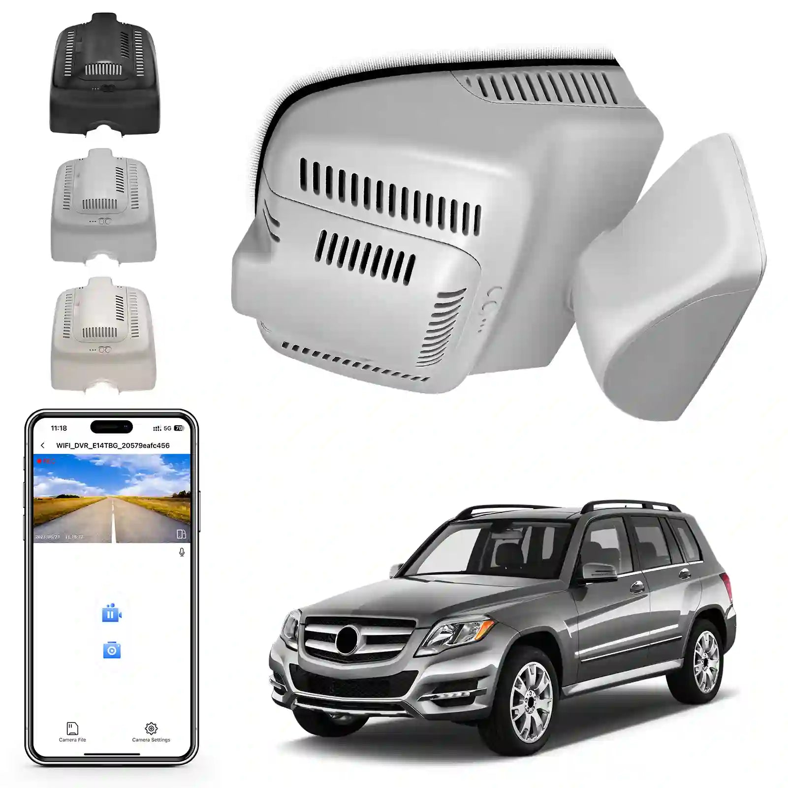 mercedez benz gray model B car camera system with smartphone app 