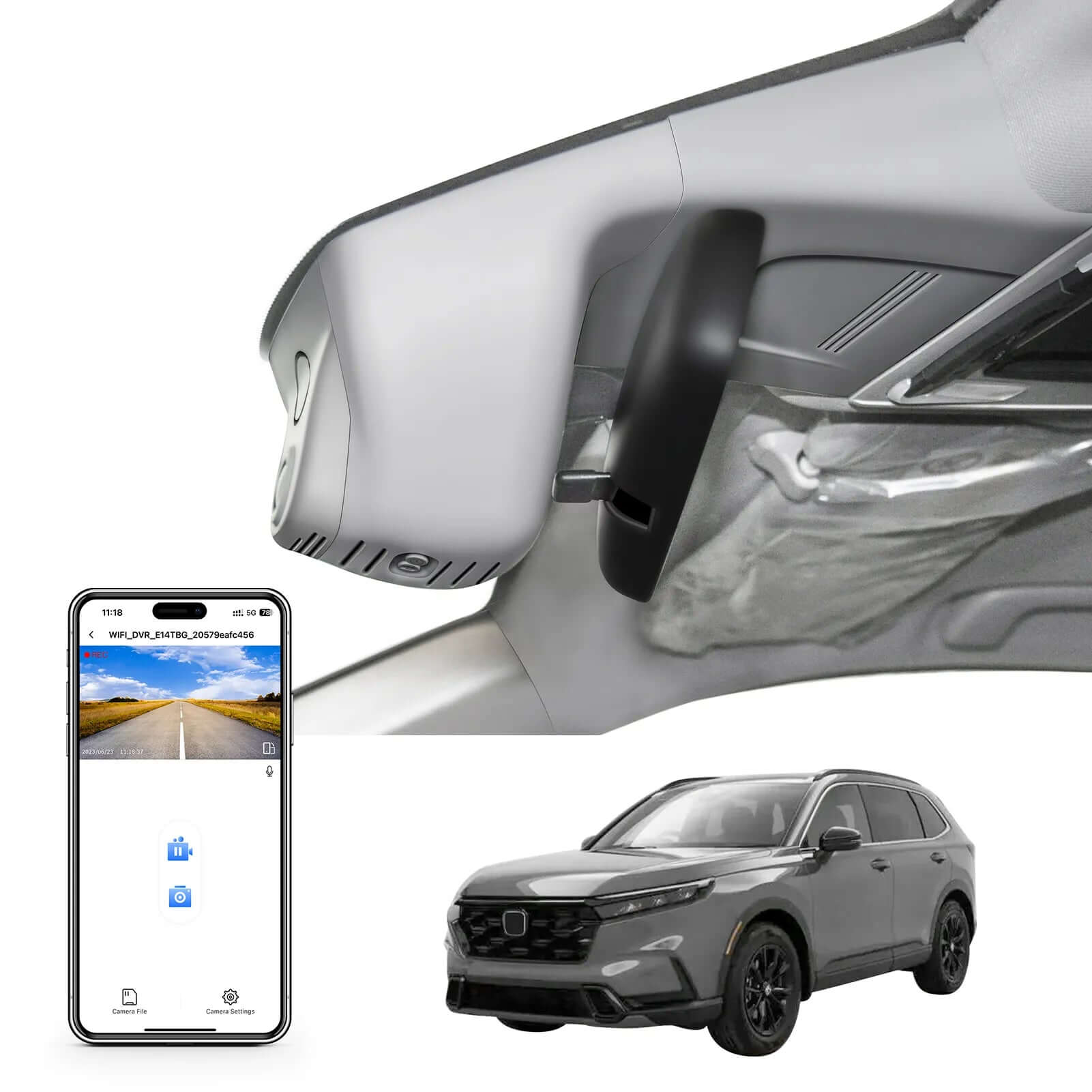 4K Honda CRV Dash Cam Custom fit for Gen6 CR-V & CR-V Hybrid 2023 2024 2025(Grey), Integrated OEM Look, UHD 2160P Video, WiFi & App, 64GB Card