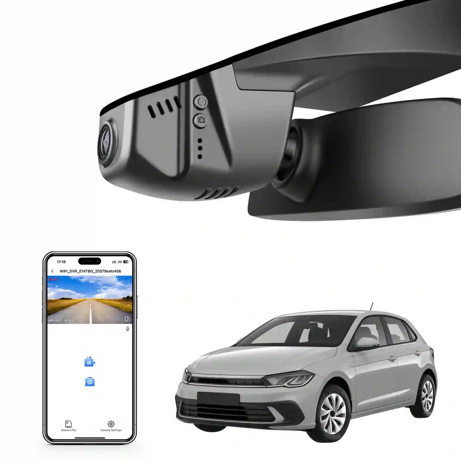 4K Dash Cam Custom fit for VW Polo 2018 2019 2020 2021 2022 2023 2024 (Model B Black), Trendline Comfortline Highline R-Line Beats GTI, OEM Look, UHD 2160P Video, App & WiFi, Loop Recording, 64GB Card