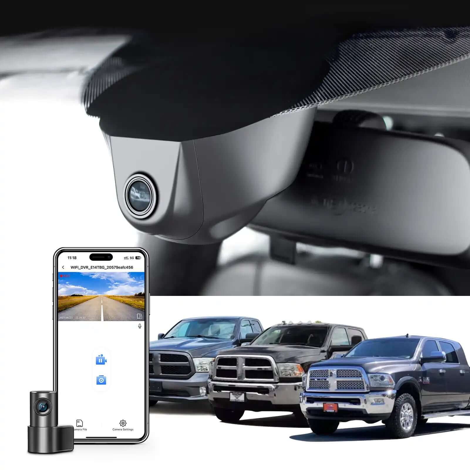 The RAM truck 1500/2500/3500 front 4k and rear 1080P dual dash camera view