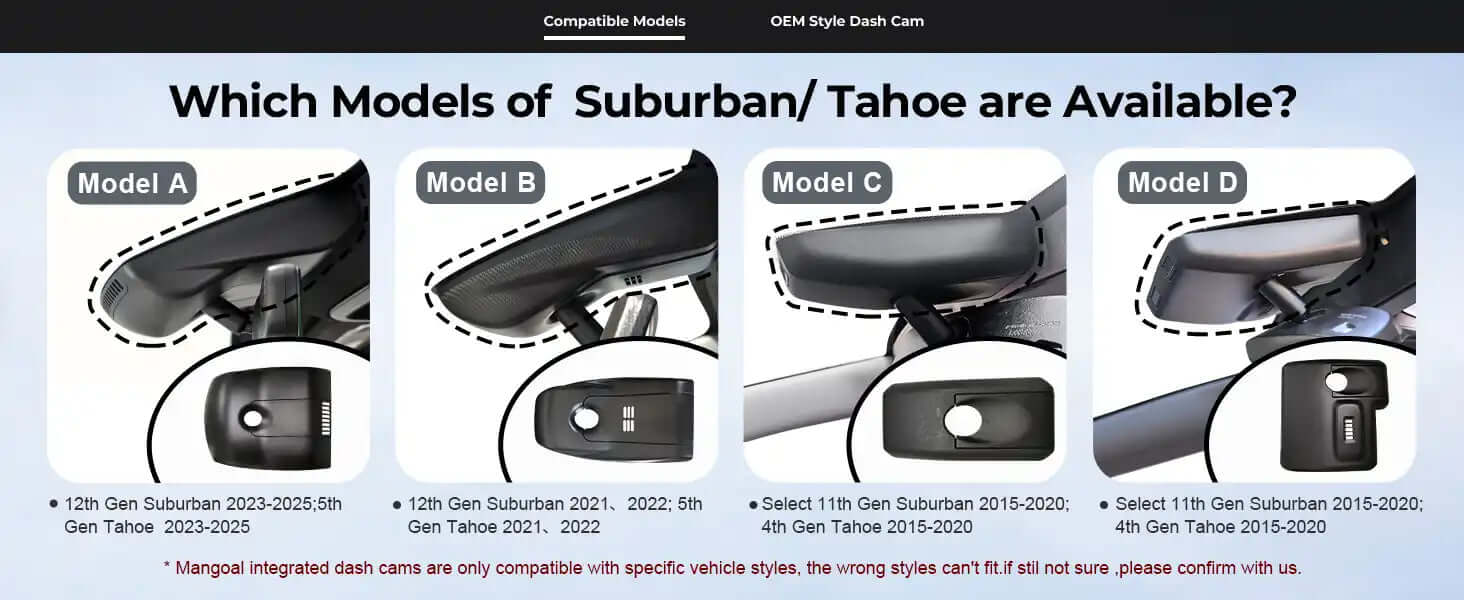 suburban tahoe dash camera for different models 