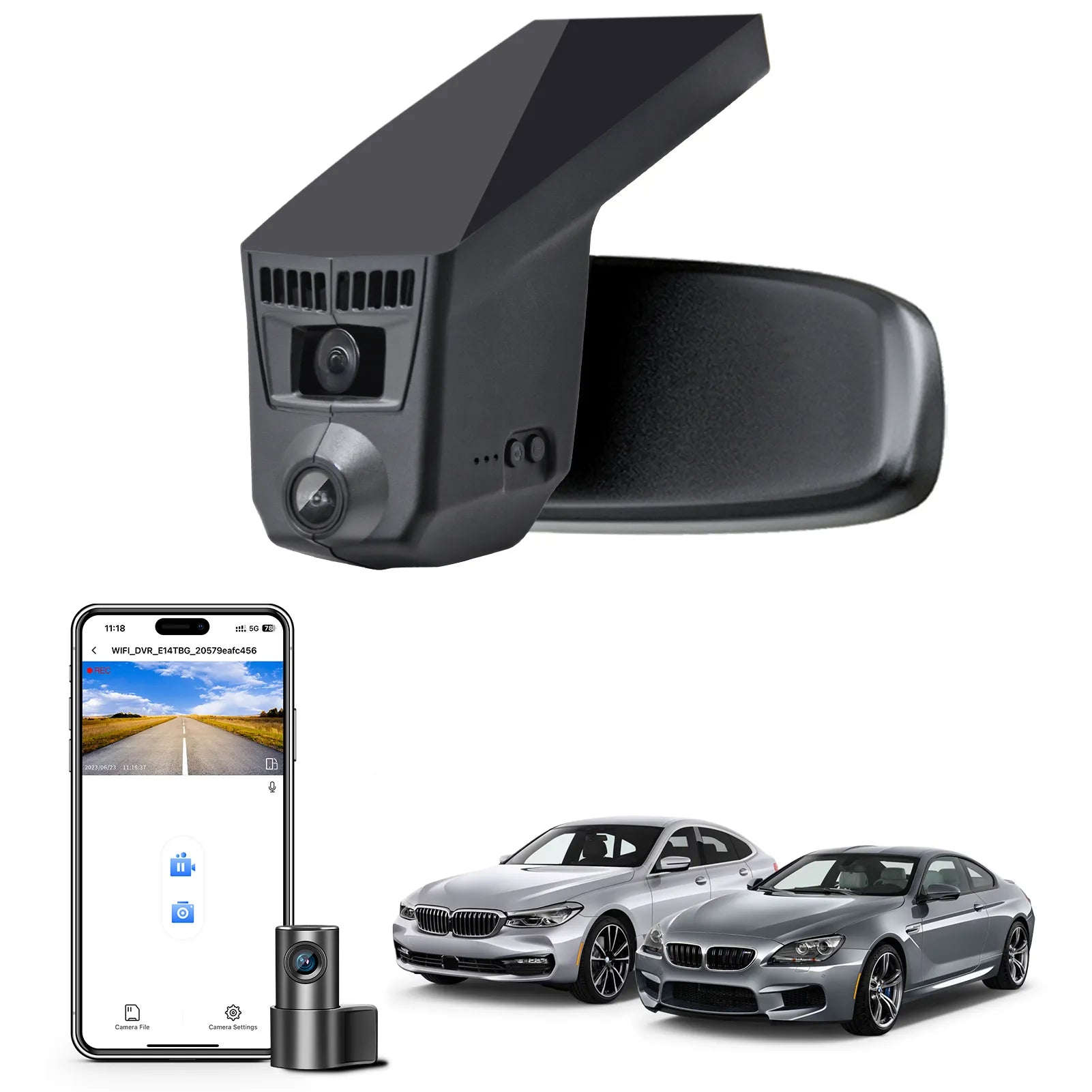 Front 4K & Rear 1080p Dash Cam for BMW Select 6 Series Gen3 F06 F12 F13 2012 2013 2014 2015 2016 2017 2018 2019 M6(Model C), OEM Style, 2160P UHD Video, WiFi & APP, 128GB Card