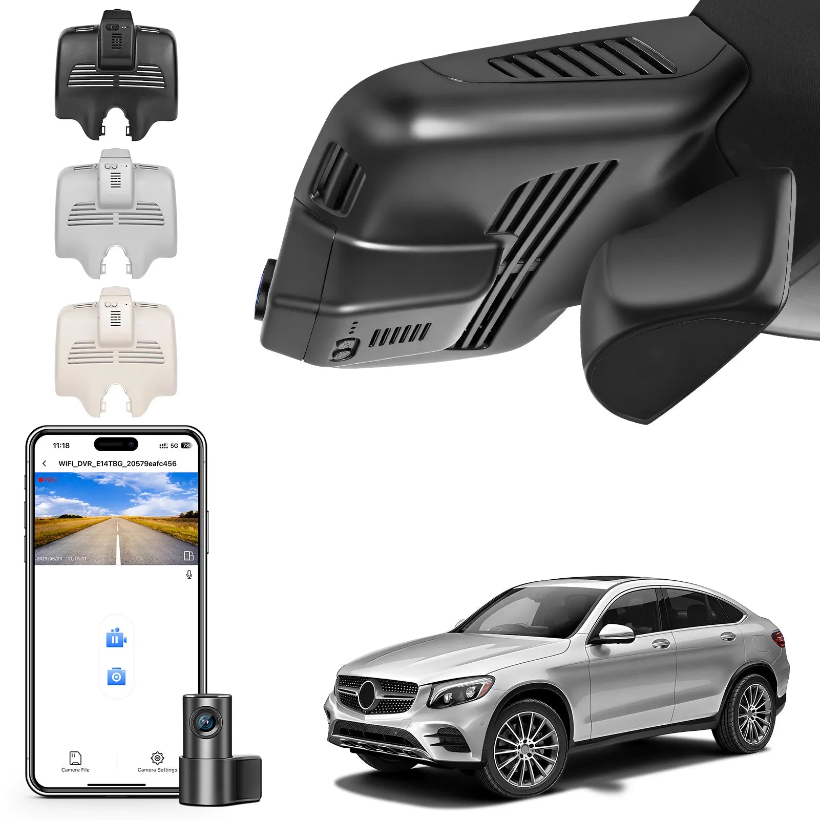 Front 4K and Rear 1080P Dash Cam for Mercedes-Benz GLC Gen1 X253/C253 2016-2020(Model B Black), GLC300 etc, OEM Look, WiFi & APP, Loop Recording, G-Sensor, Easy to Install, GPS, 128GB Card