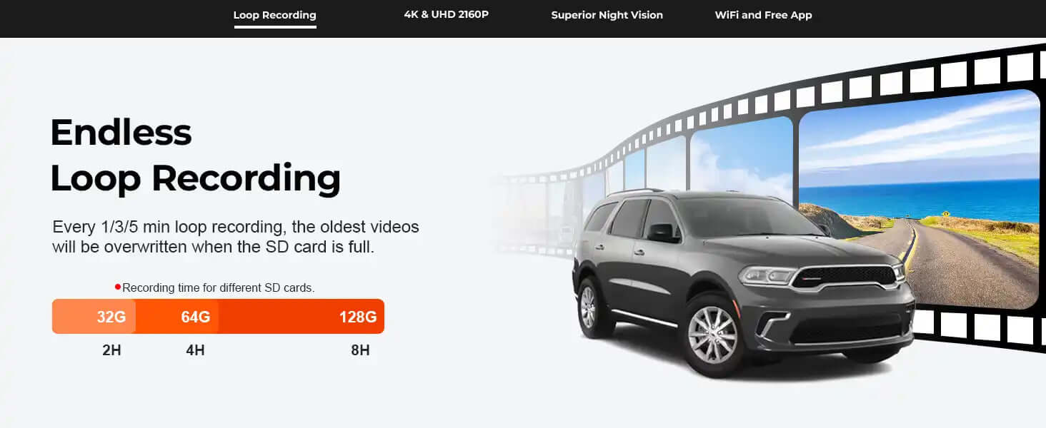 dodge durango loop recording dash camera 