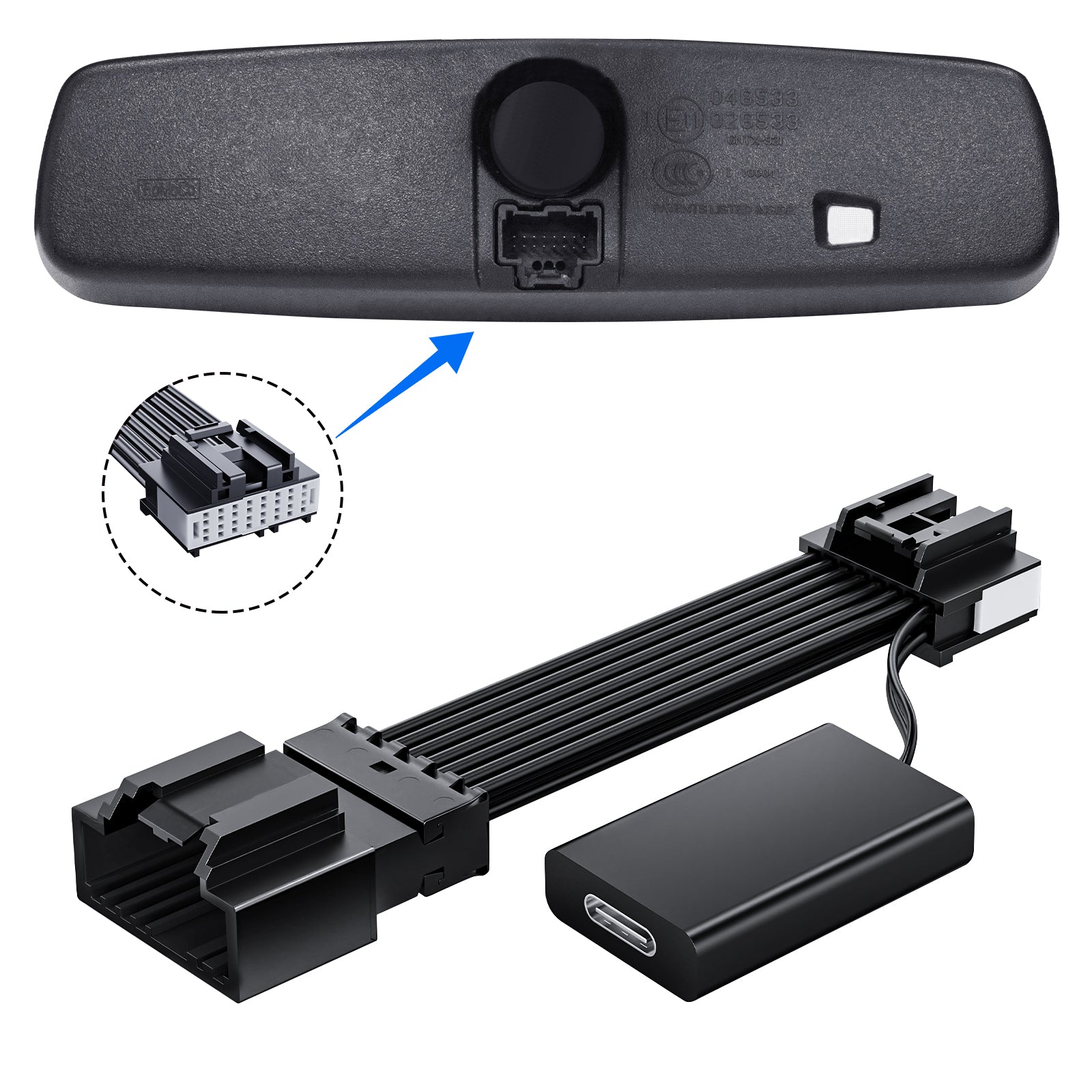 Mangoal Dash Cam Power Adapter for Mazda 16-Pin (Model C) – Hidden Cable Kit for GPS Radar Mirror Camera, Plug & Play, Connects to Rearview Mirror (Exposed)