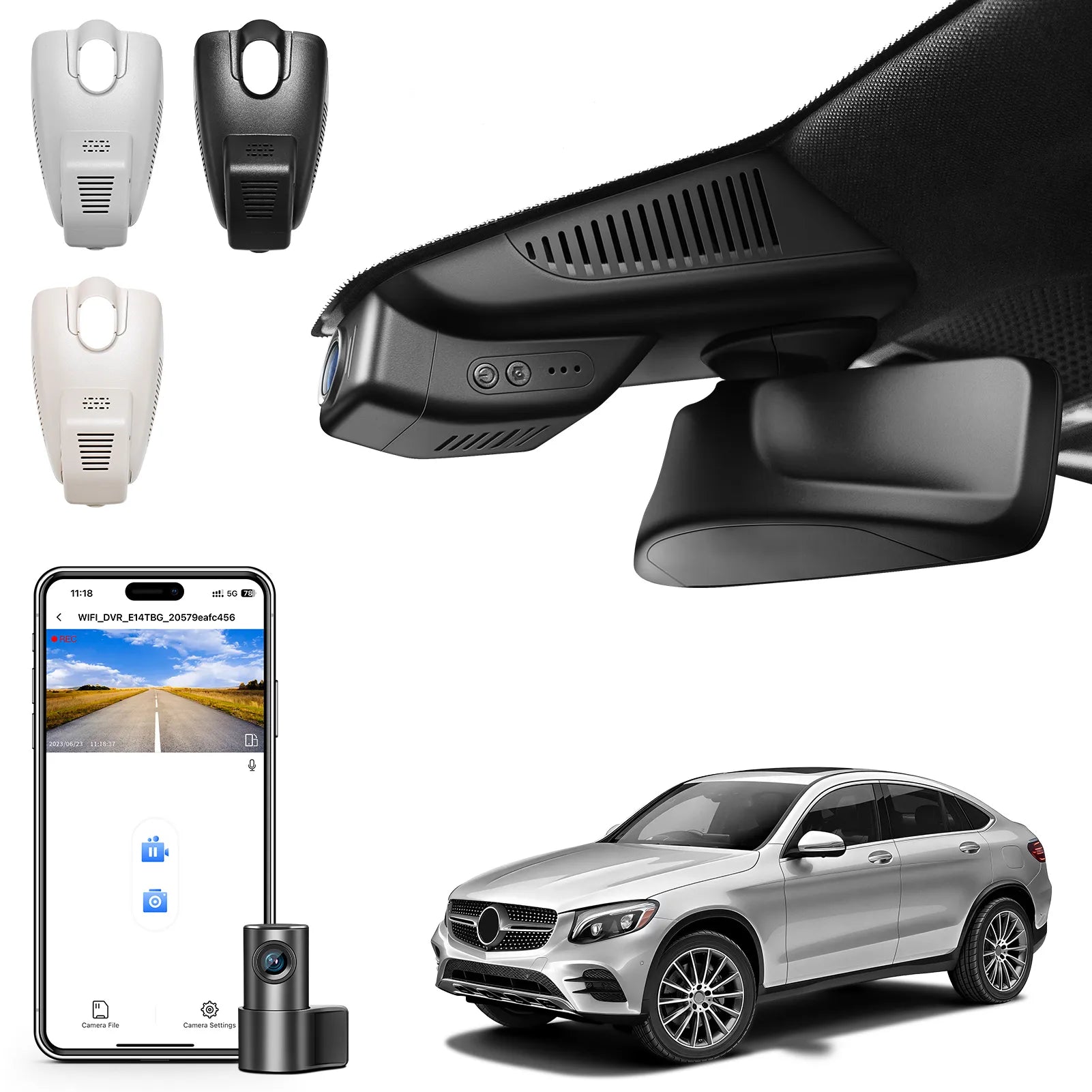 Front 4K and Rear 1080P Dash Cam for Mercedes-Benz GLC Gen1 X253/C253 2016-2020(Model A Black), GLC300 etc, OEM Look, WiFi & APP, Loop Recording, G-Sensor, Easy to Install, GPS, 128GB Card