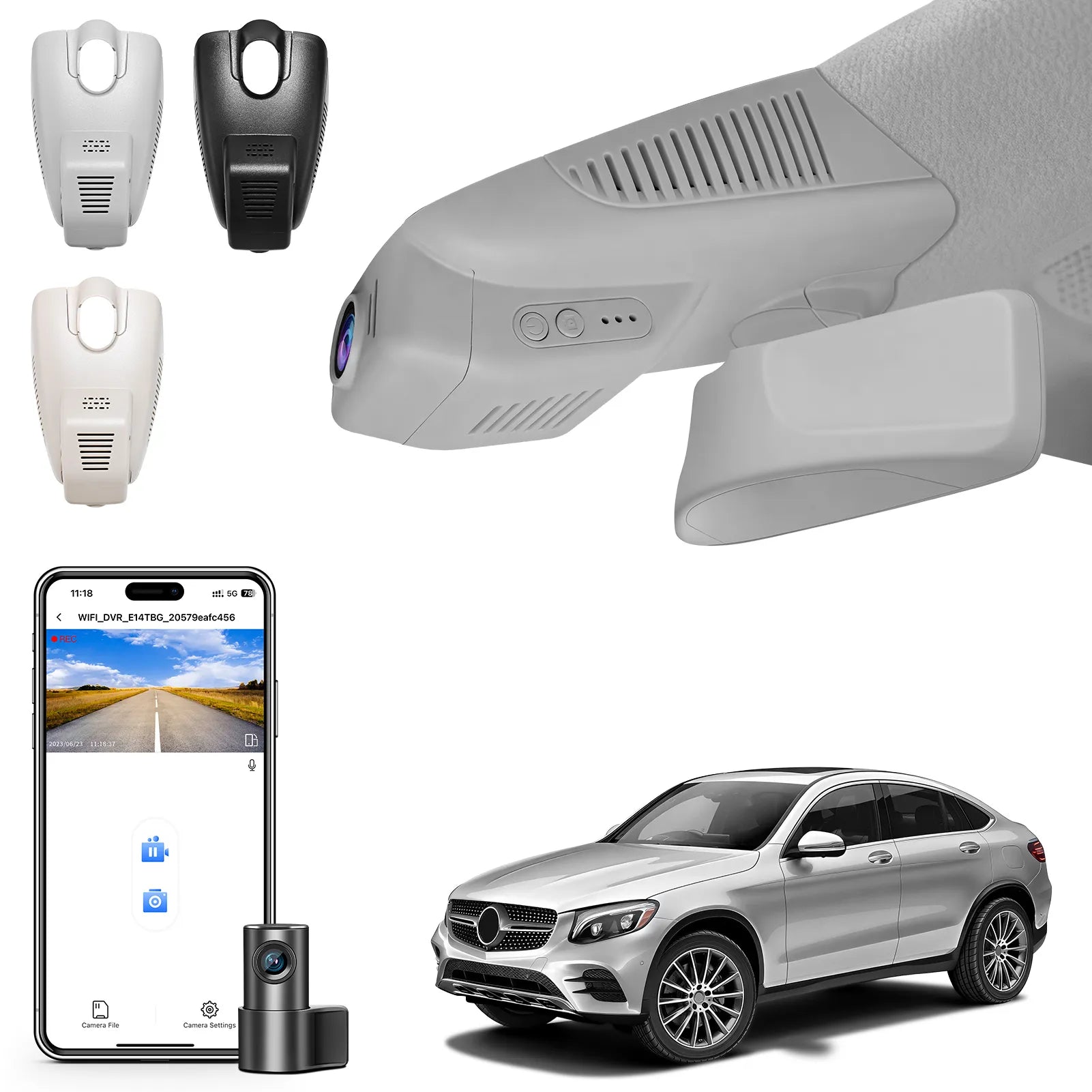 4K Dash Cam for Mercedes-Benz GLC Gen1 X253/C253 2016-2020(Model A Gray), GLC200 220 250 300 etc, OEM Look, UHD 2160P, WiFi & APP, Loop Recording, G-Sensor, Easy to Install, GPS, 64GB Card