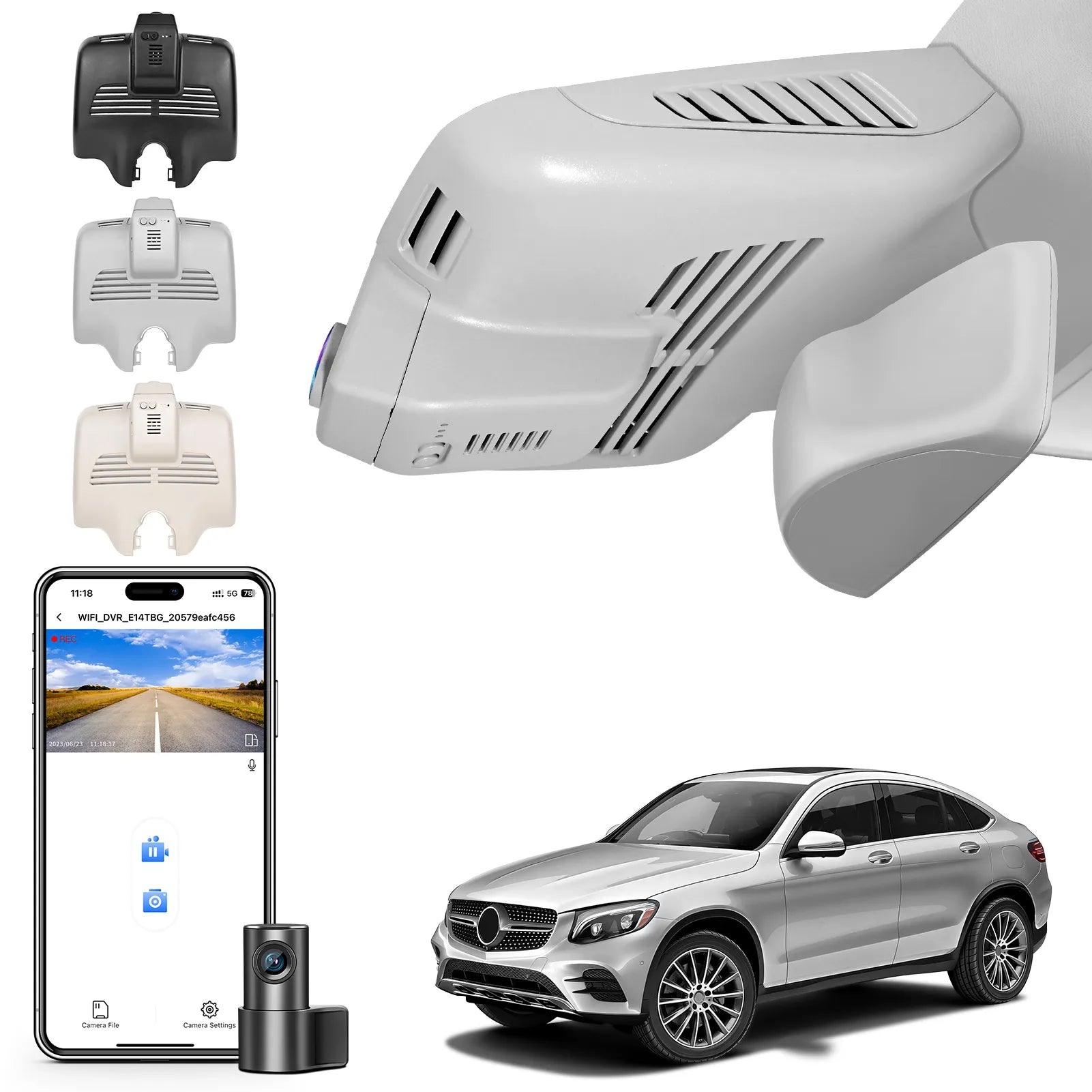 Front 4K and Rear 1080P Dash Cam for Mercedes-Benz GLC Gen1 X253/C253 2016-2020(Model B Gray), GLC300 etc, OEM Look, WiFi & APP, Loop Recording, G-Sensor, Easy to Install, GPS, 128GB Card