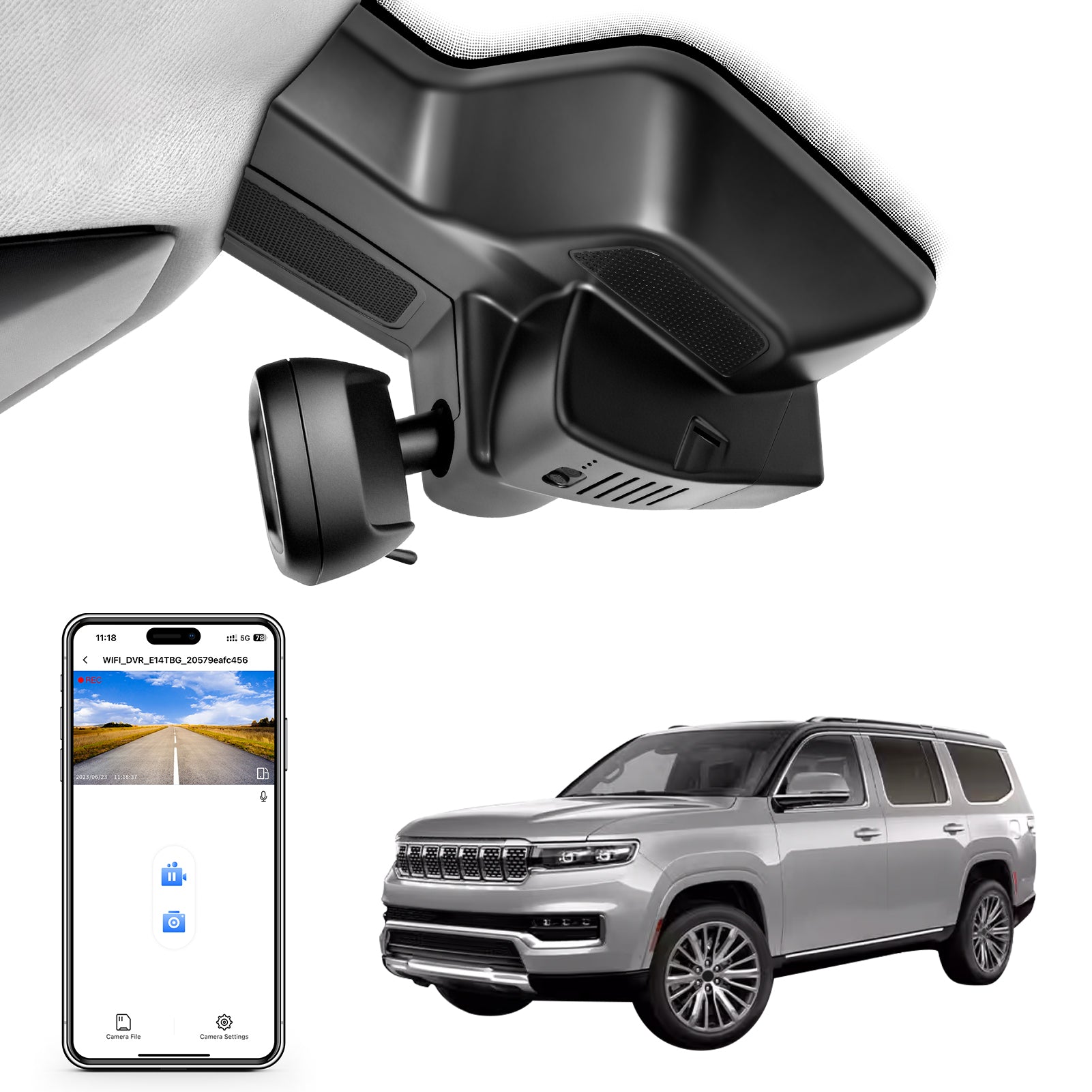 Mangoal 4K Dash Cam Custom fit for Jeep Grand Wagoneer & Grand Wagoneer L 2022 2023 2024 2025 2026, Series l Series ll Series ll Obsidian Series LLL etc, UHD 2160P Video, WiFi & App, 64GB Card