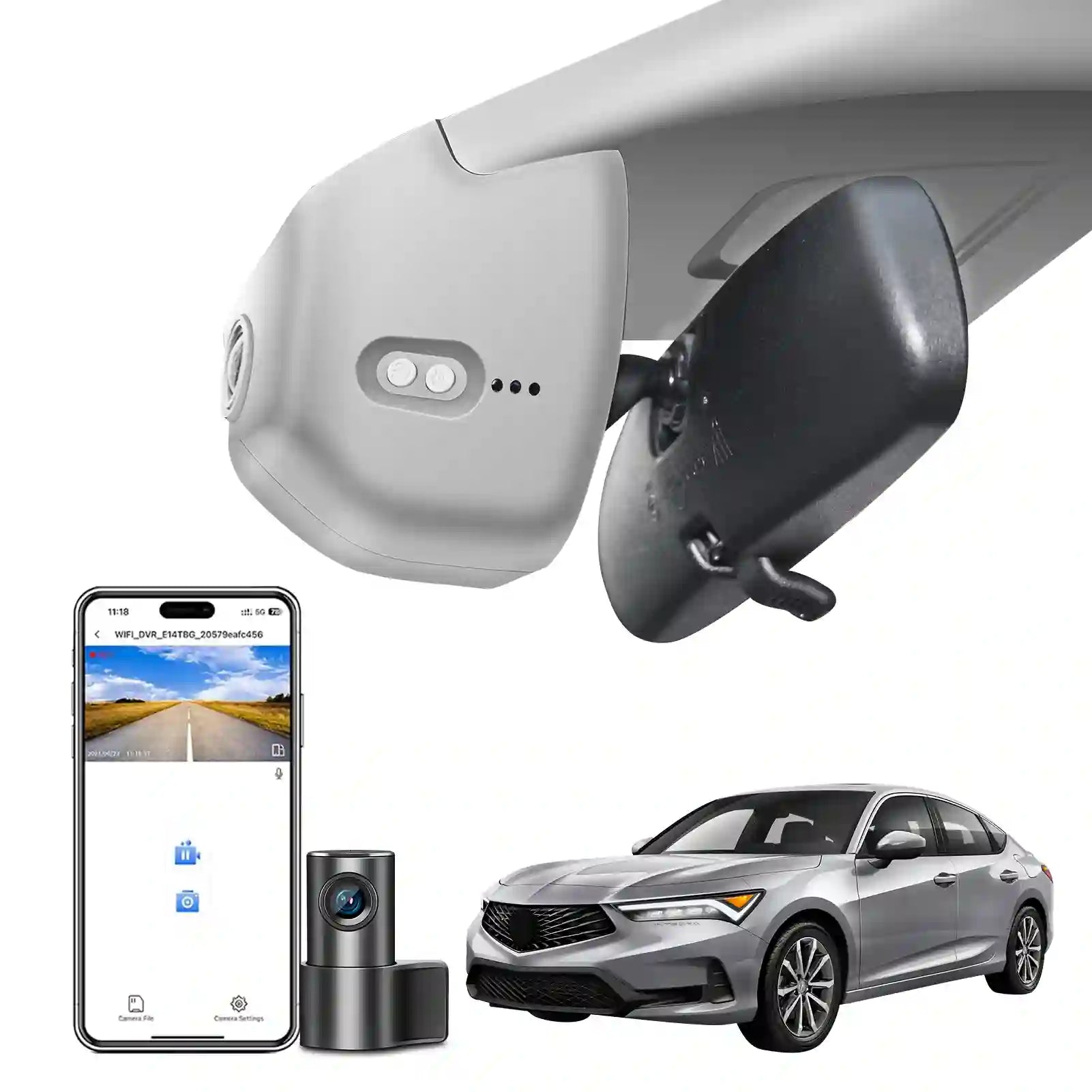 Front 4K & Rear 1080p Dash Cam Custom fit for Acura Integra 2023 2024 2025(Gray), Type S w/A-Spec Technology Package, Integrated OEM Look, WiFi & App, 128GB Card