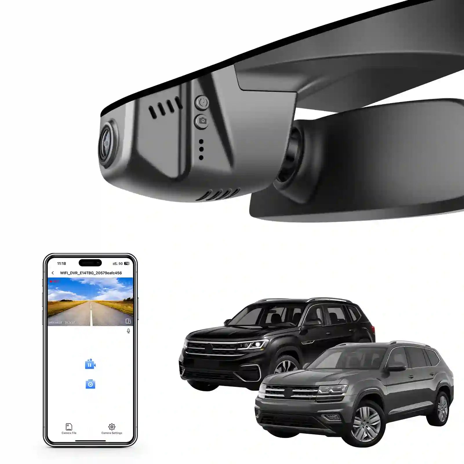 4K Dash Cam fit for Volkswagen Atlas 2018-2026 & Atlas Cross Sport 2020-2026(Model B Black), OEM Look, UHD 2160P Video, App & WiFi, Loop Recording, Easy to Install, GPS, 64GB Card
