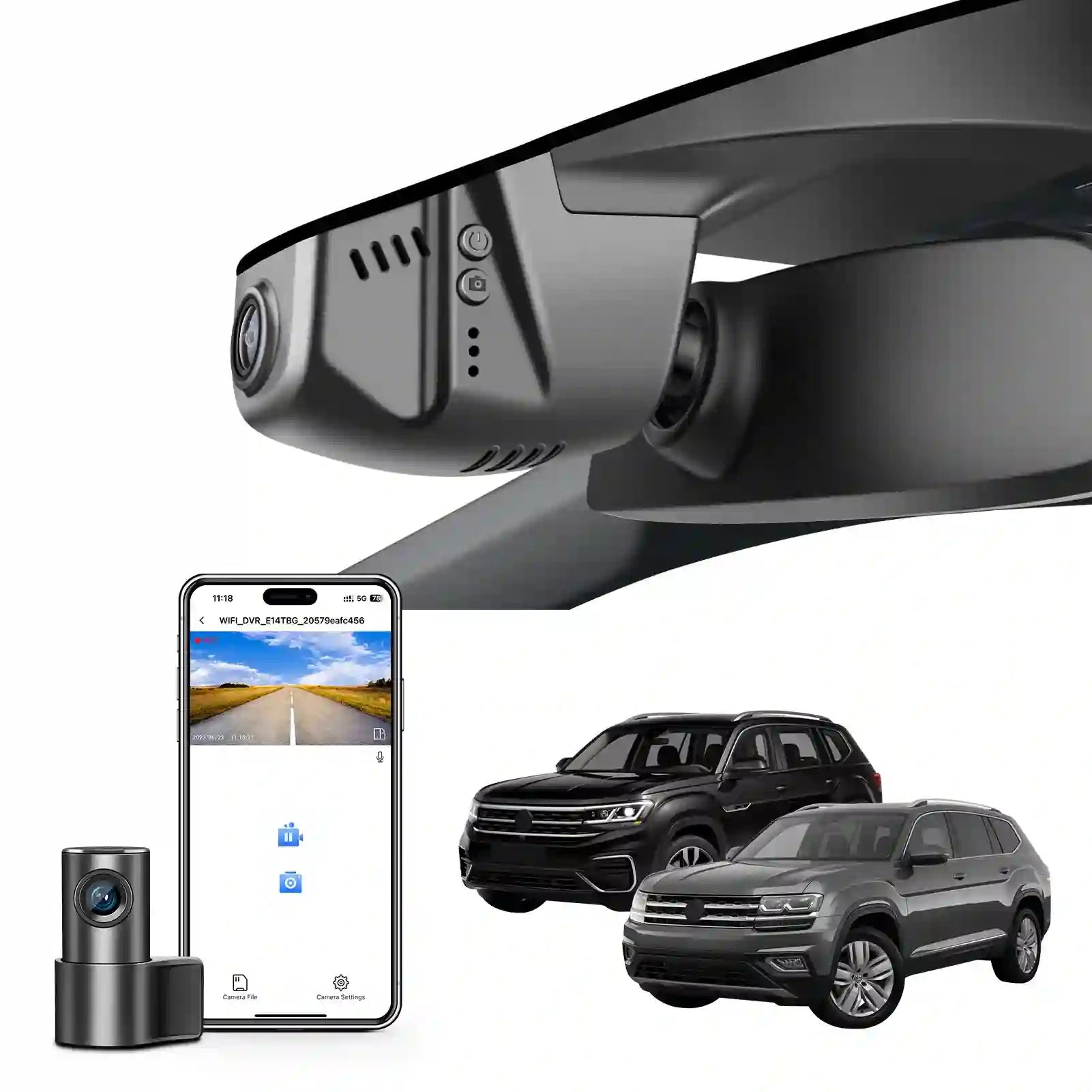 Front 4K & Rear 1080p Dash Cam for Volkswagen Atlas 2018-2026 & Atlas Cross Sport 2020-2026(Model B Black), UHD 2160P, App & WiFi, Loop Recording, Easy to Install, GPS, 128GB Card