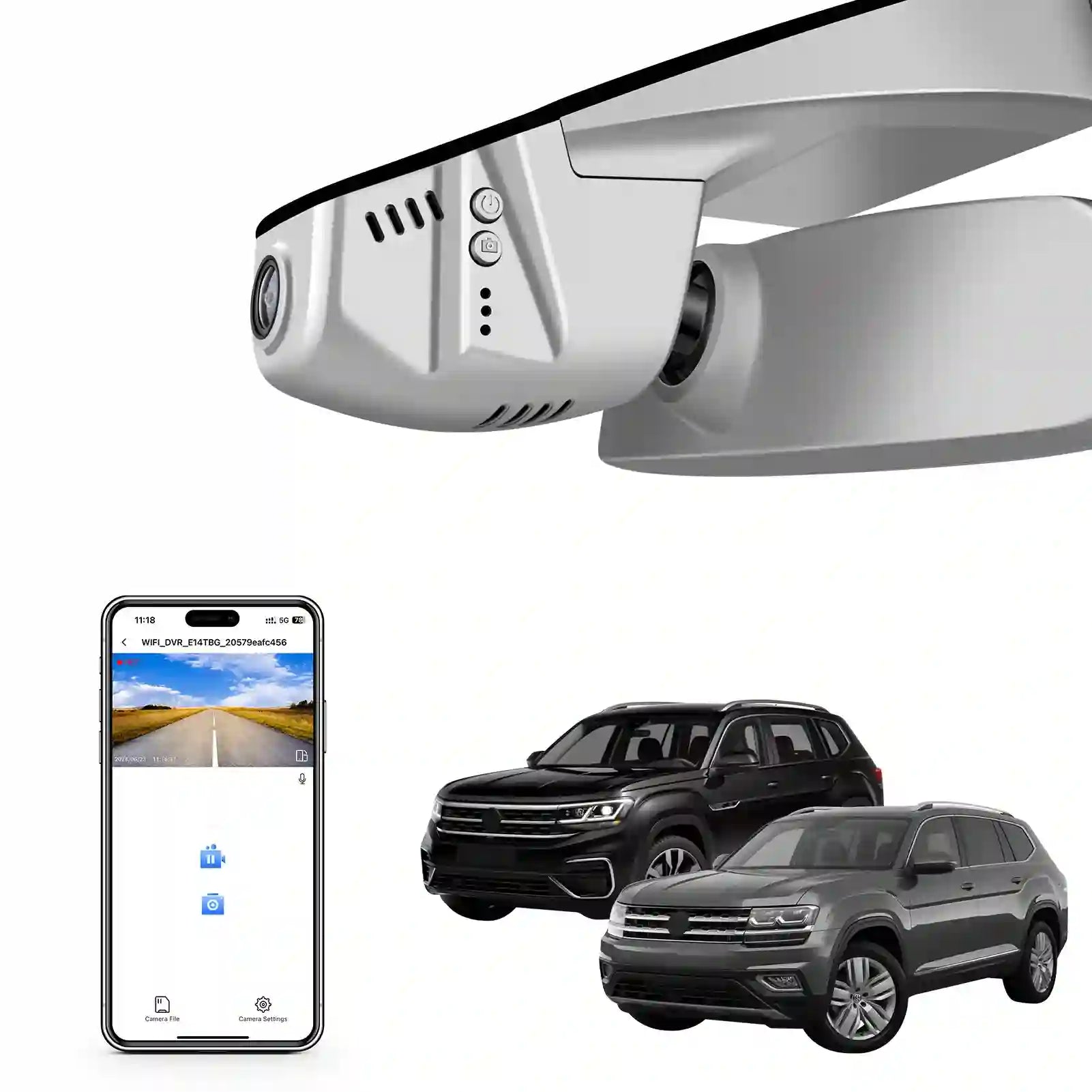 4K Dash Cam fit for Volkswagen Atlas 2018-2026 & Atlas Cross Sport 2020-2026(Model B Gray), OEM Look, UHD 2160P Video, App & WiFi, Loop Recording, Easy to Install, GPS, 64GB Card