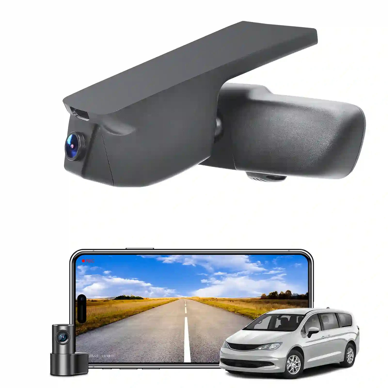 Front 4K & Rear 1080P Dash Cam fit for Chrysler Voyager Gen6 2020 2021 2022 2023 2024 2025 (Model B), L LX LXI, Integrated OEM Look, UHD 2160P Video, App & WiFi, 128GB Card